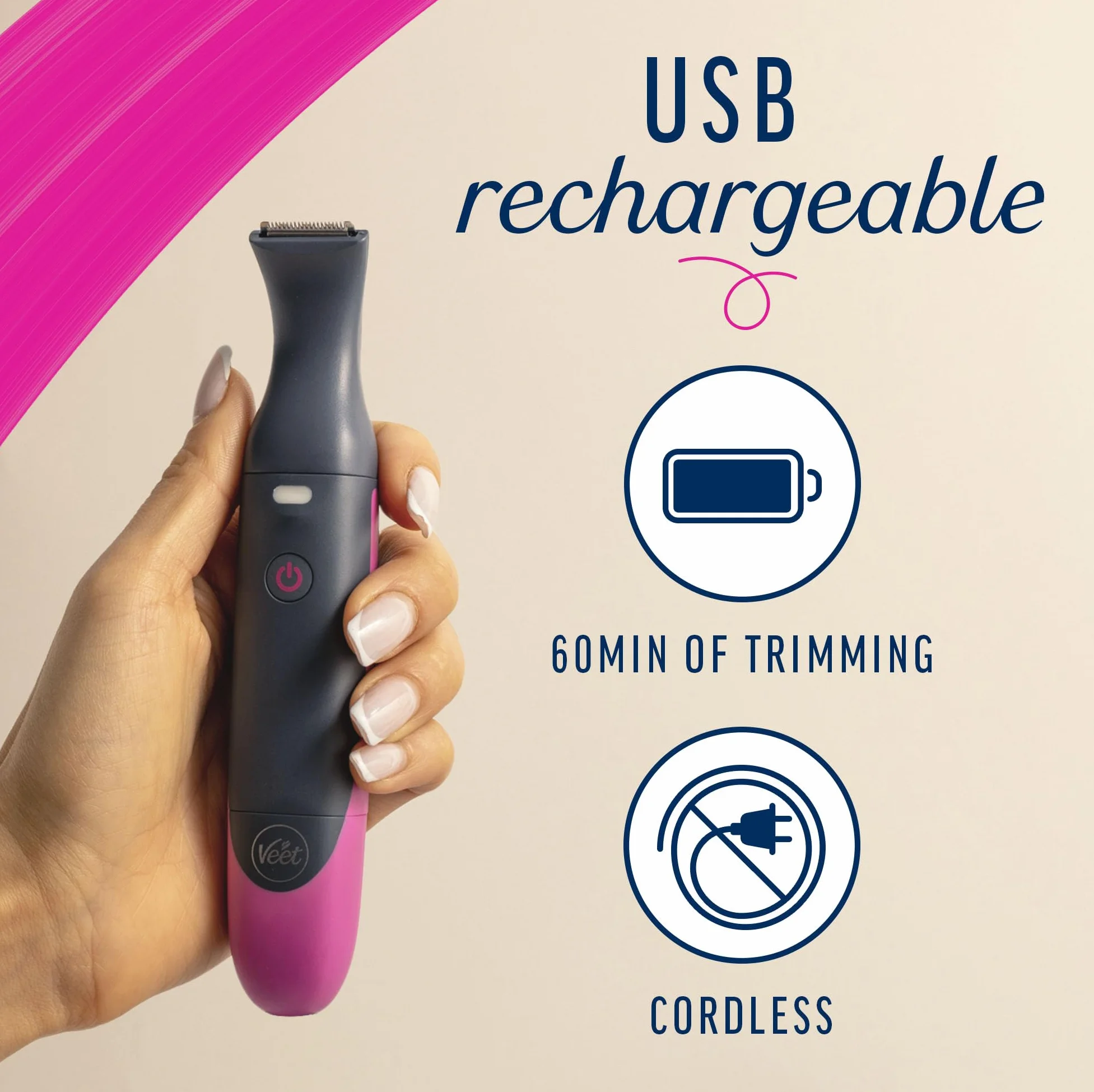 Veet Expert Elektryczny trymer do usuwania włosów damski wodoodporny USB