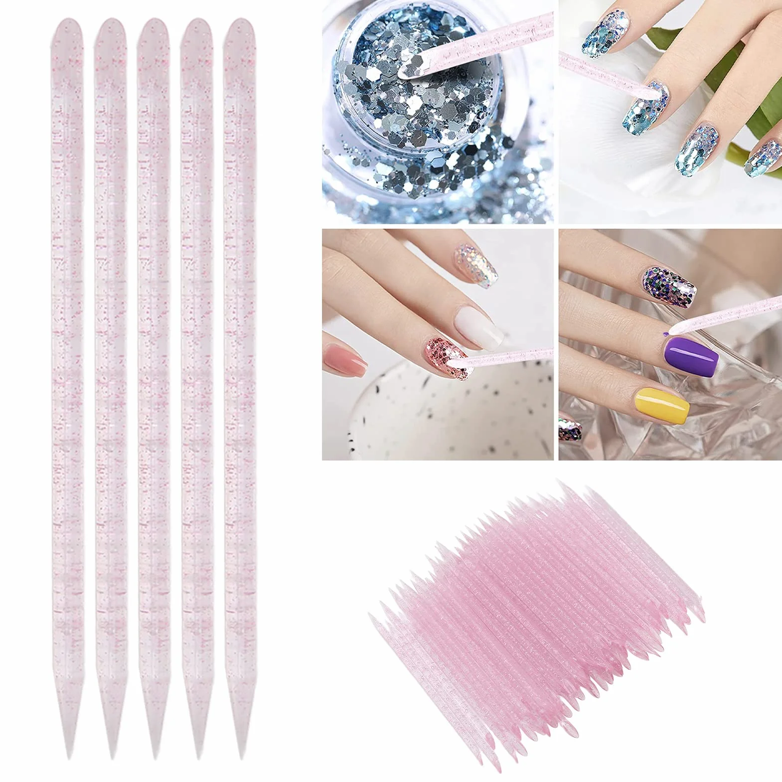 Jednorazowy Odpychacz do Skórek, Praktyczny Plastikowy Sztyft do Manicure i Pedicure, 100 Sztuk do Salonu Stylizacji Paznokci do Technik Zdobienia Paznokci w Domu (PINK)