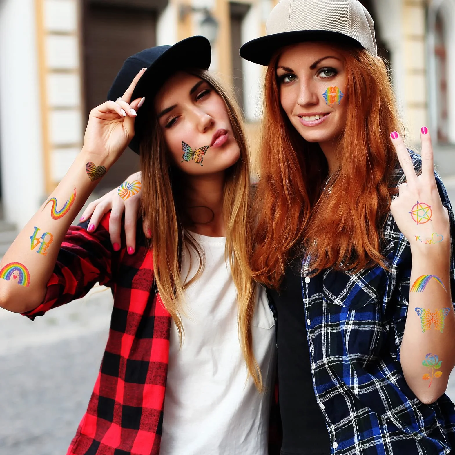 Qpout 12 szt. tęczowych tatuaży brokatowych motyli serce tęczowa flaga Body Art naklejka 130+ brokatowych stylów, tatuaże dla dziewcząt i chłopców, na przyjęcie urodzinowe