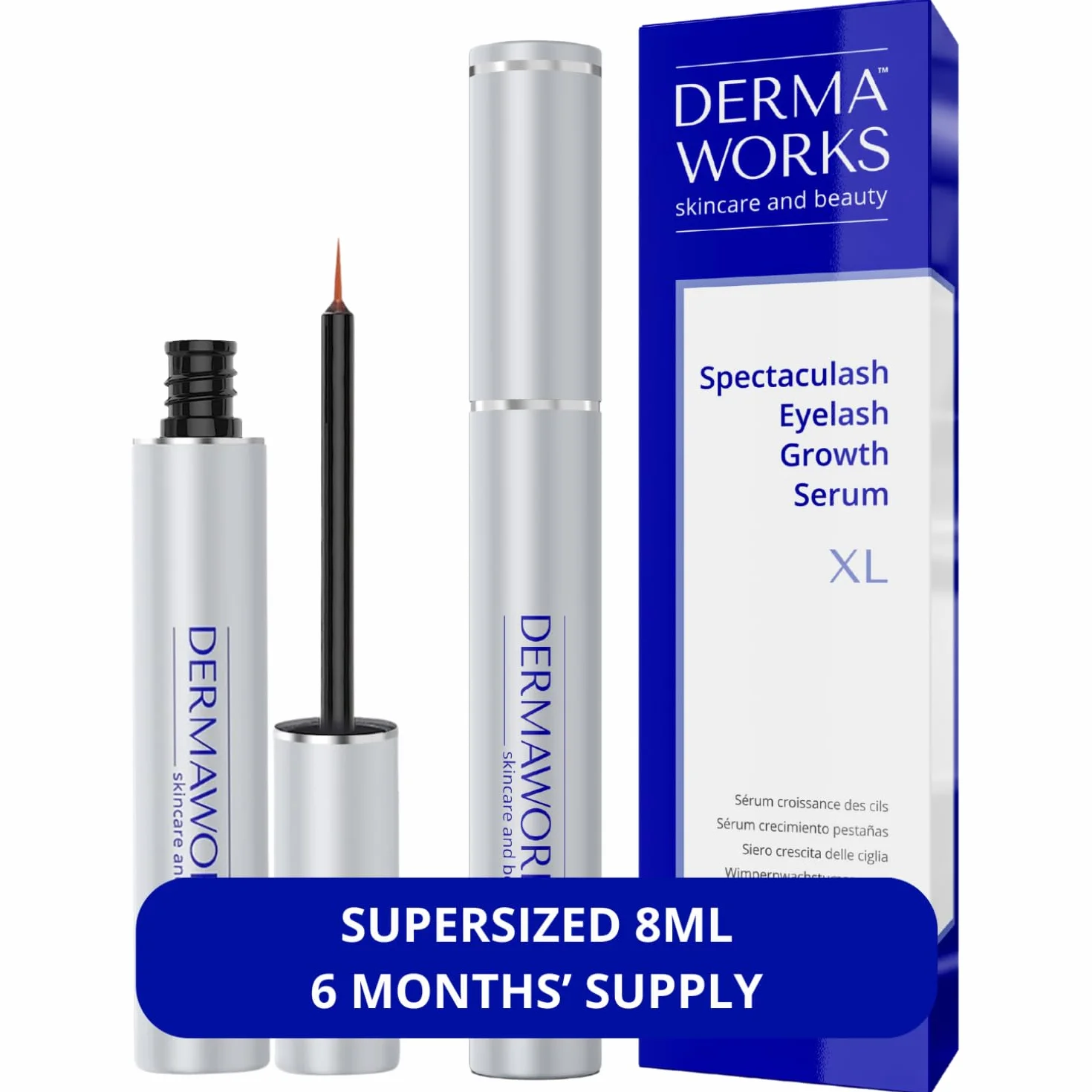 JAK WIDZIANY W VOGUE Spectaculash Advanced Serum do wzrostu rzęs, Lash Enhancer, Odżywka, Rosną długie i gęste rzęsy Naturalnie od DERMAWORKS (XL - 8ml)