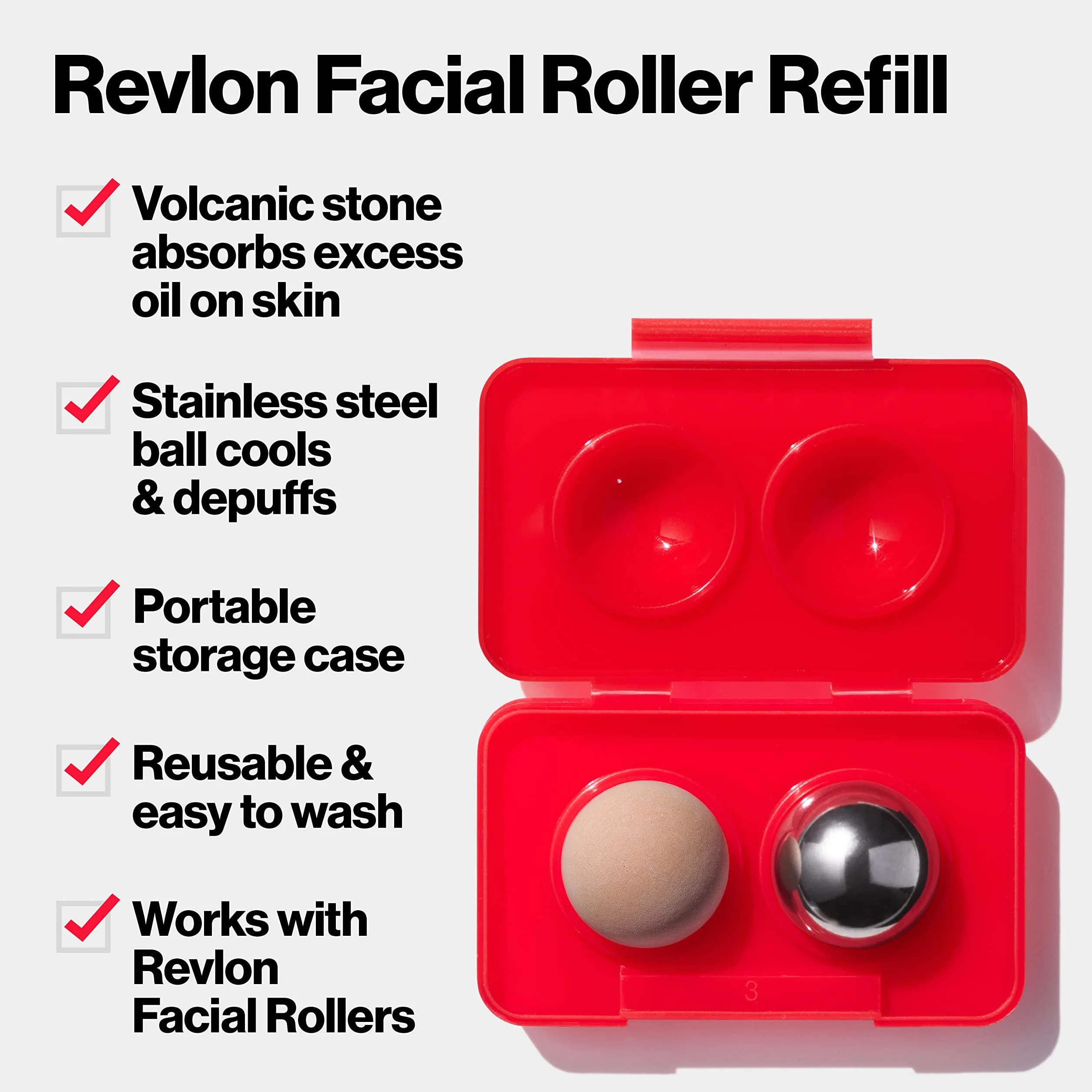 Revlon Wałek do twarzy z kamieniami wulkanicznymi i stali nierdzewnej, chłodzący, absorbuje sebum, 1 szt.