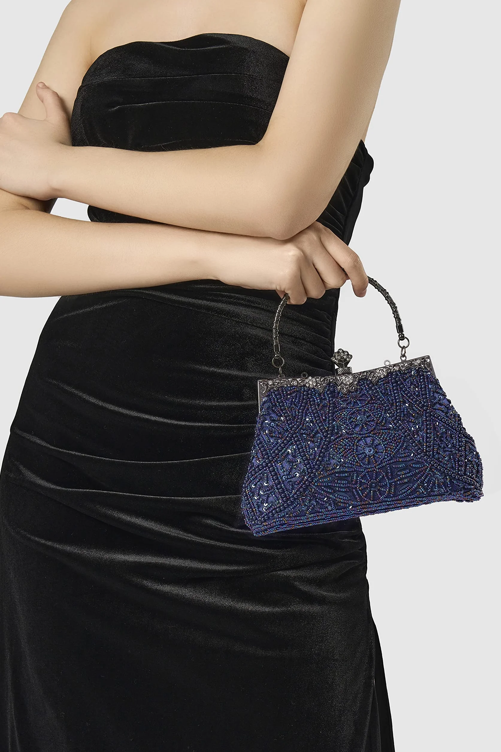 Coucoland Perły Clutch damska torebka wieczorowa w stylu lat 20., na wieczór, imprezę, portfel, elegancka studniówka, torebka, wesele, dla panny młodej, 1-niebieski, Einheitssize