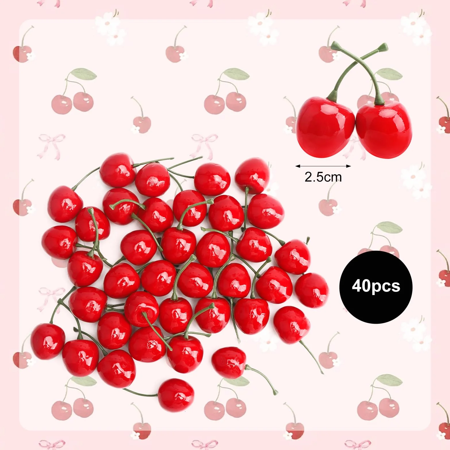 40 sztuk sztucznych wiśni, dekoracyjne wiśnie, sztuczna wiśnie, symulacja wiśni, dekoracja stołu, sztuczne owoce, dekoracja domu, kuchni, na imprezę, dekoracja biurka