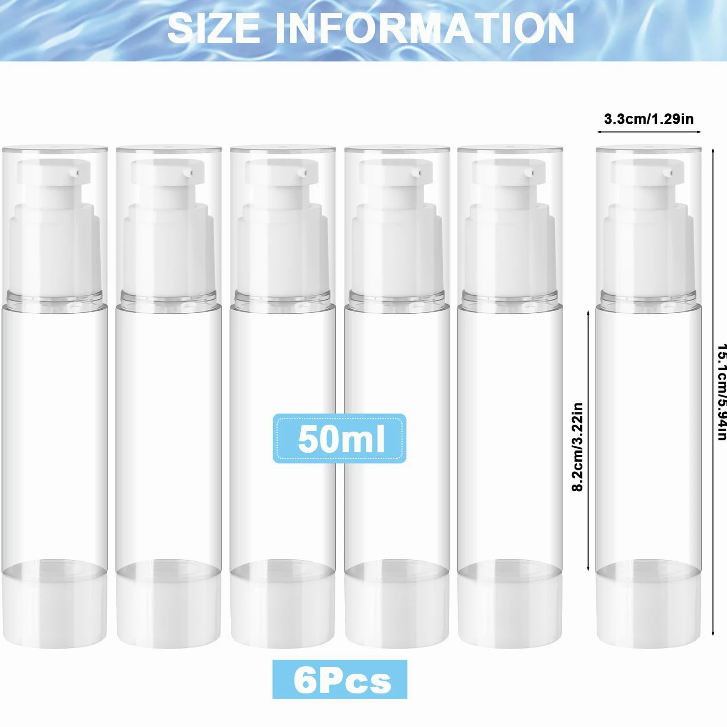 Puste butelki próżniowe Airless dozownik z pompką 50 ml 6 sztuk do podróży