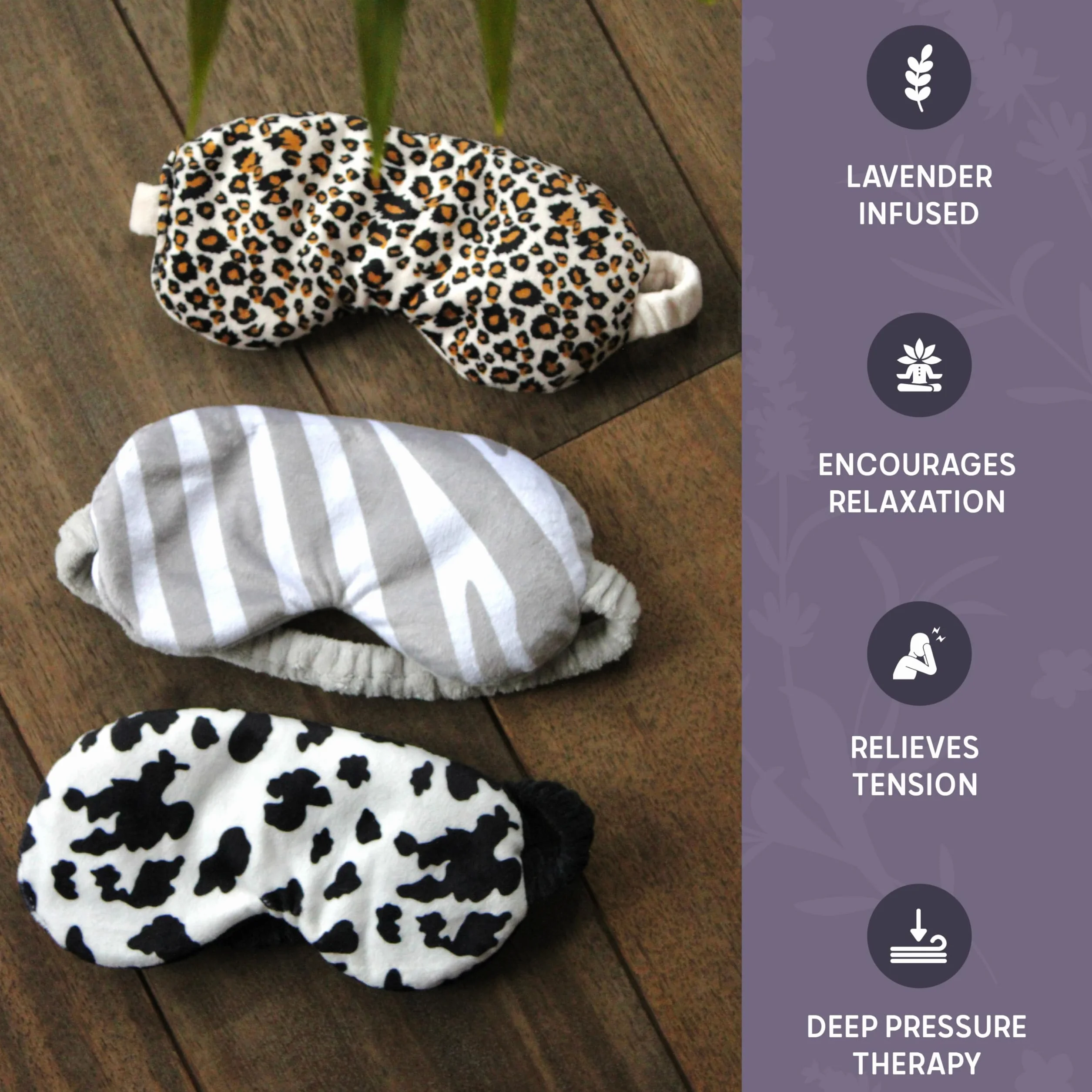 LEVEL Deep Therapy Lavender Weighted Wheat Eye Masks – Microwaveable & Freezable – łagodzące bóle i stres – Migraines, Anxiety & Tension, Nadruk zebry