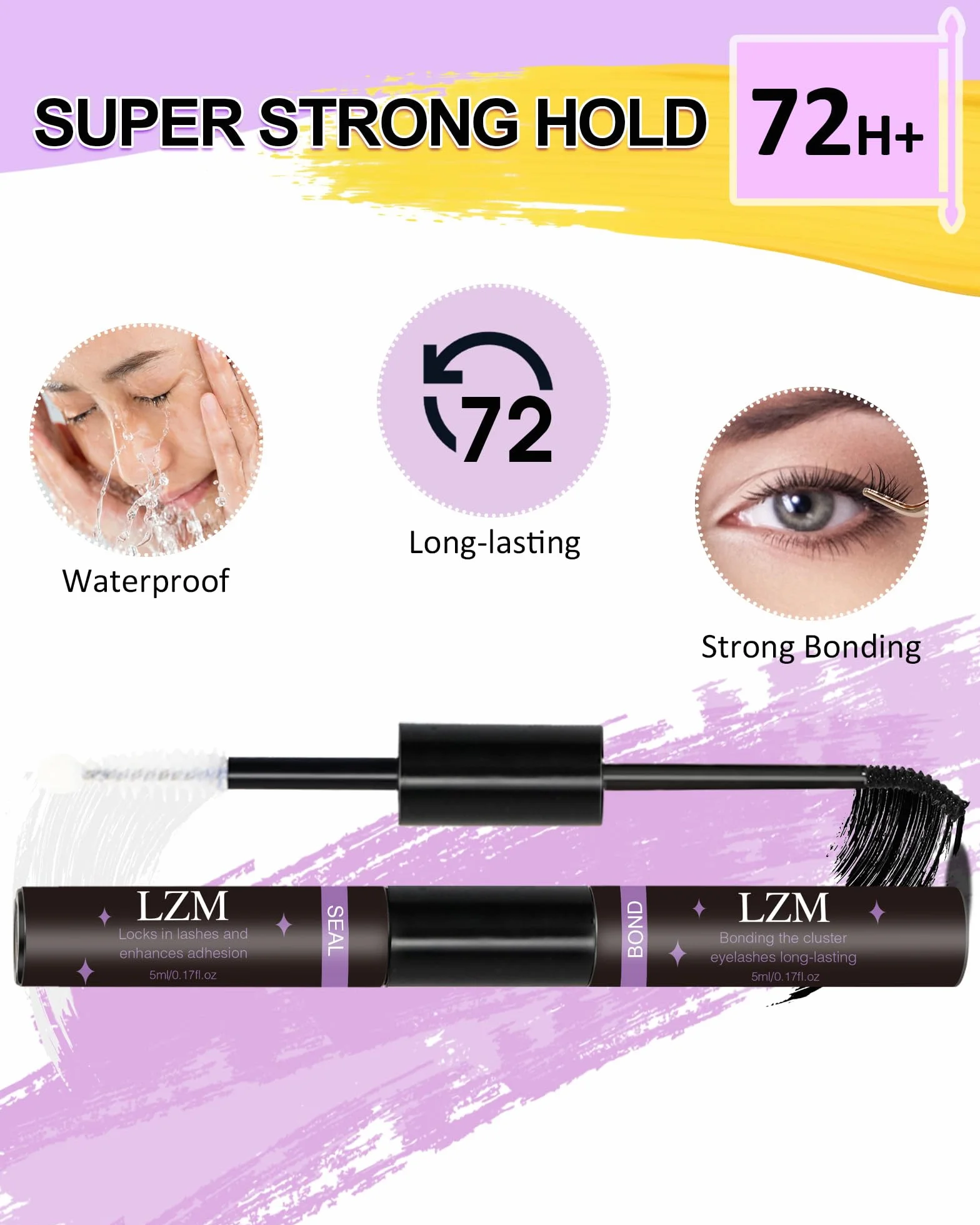 LZM Klej do rzęs Lash Bond And Seal – trwały klej do rzęs, czarny, wodoodporny klej do przedłużania rzęs, bezpieczna formuła, klejenie i uszczelnianie, łatwy w użyciu do makijażu (2 szt.)