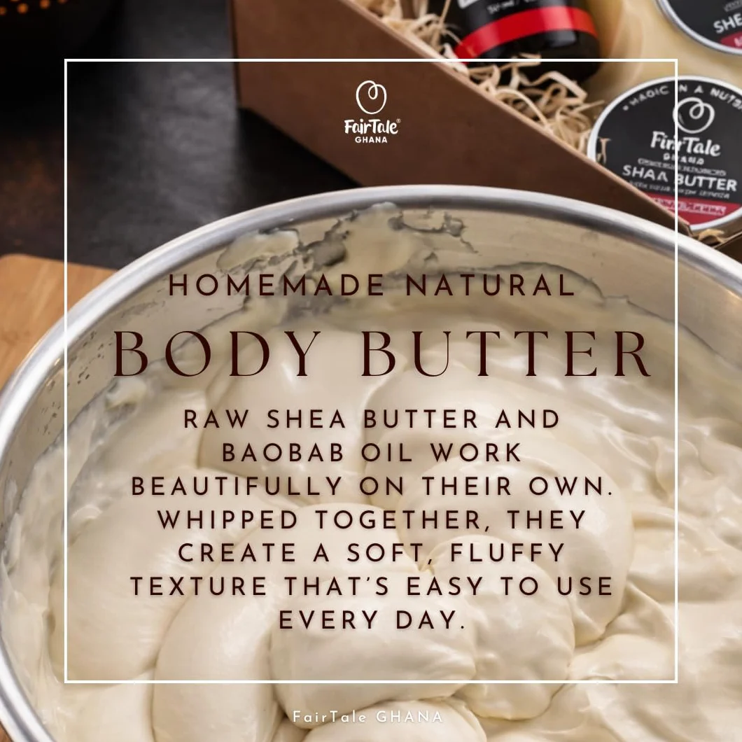 FairTale GHANA Raw African Shea Butter 16oz 450g + Baobab Oil 1.69 fl oz 50ml Set