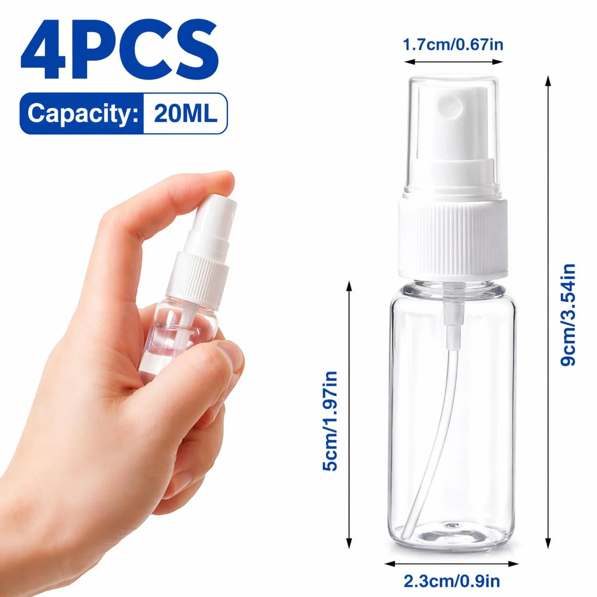 Butelka w sprayu podróżna, 20 ml x 4, przezroczysta, mini spryskiwacz, szczelna, do perfum alkoholu, wody i olejów