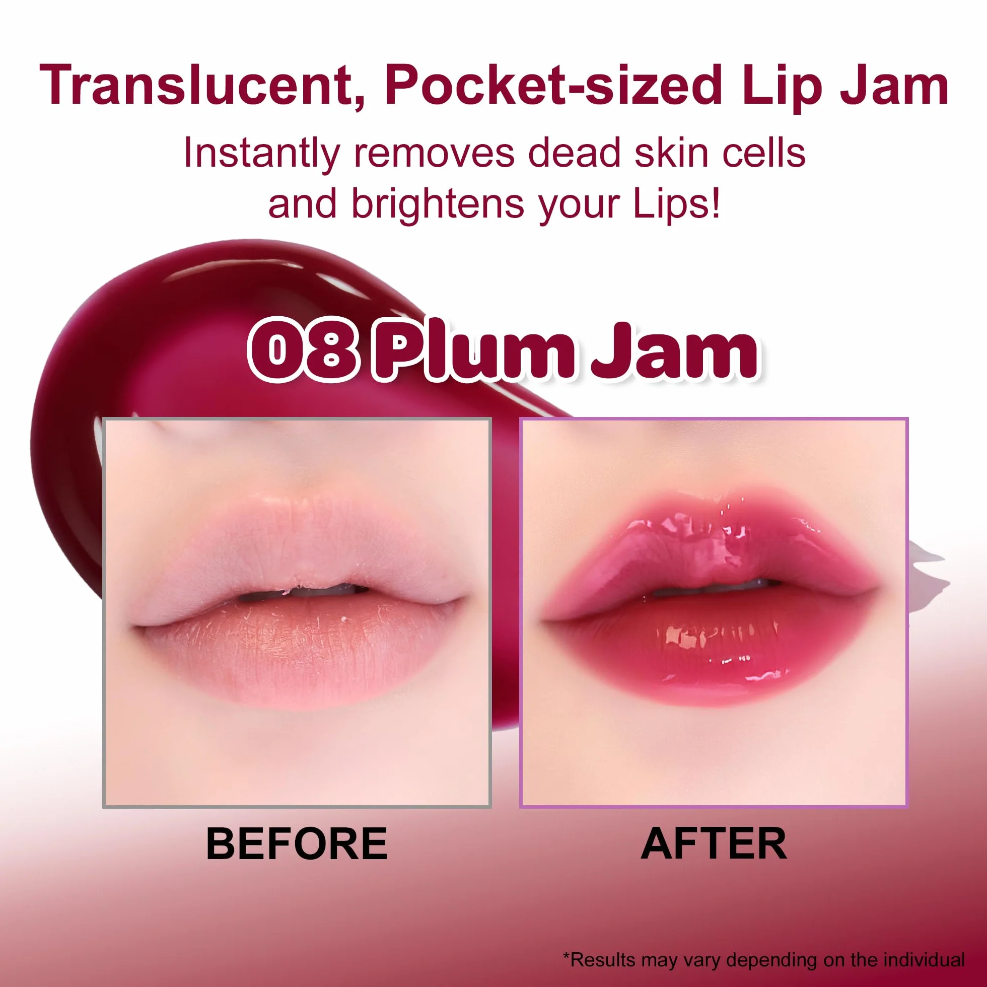 TINTIN DORY LIP JAM 08 PLUM JAM | Tinted Lip Jam, nawilżający i zwiększający objętość błyszczyka do ust z lekką formułą, nie klei się | Półprzezroczysty kolor i przezroczysty blask