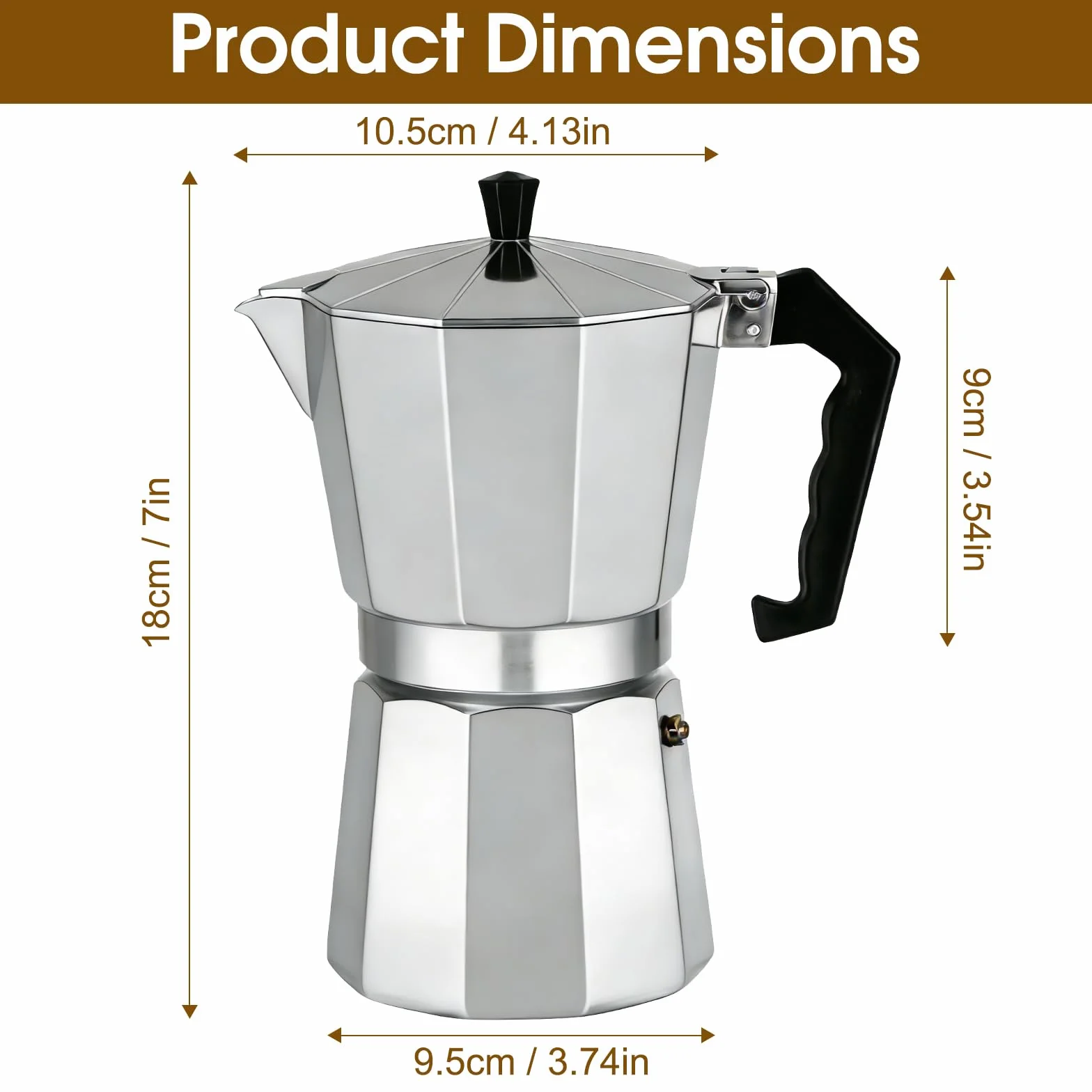 Zaparzacz do Espresso Moka, Idealny Gazowych, Ergonomiczny Uchwyt Odporny, Aluminiowy Ekspres do Kawy na 6 Filiżanek, Włoski Dzbanek Moka z Zaworem Bezpieczeństwa