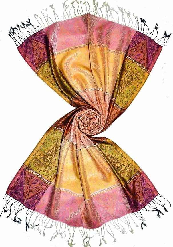 Lorenzo Cana Pashmina szal żakardowy tkany szal damski ze 100% jedwabiu Paisley wzór jedwabny szal 78659, żółto-pomarańczowy, 70 x 190 cm