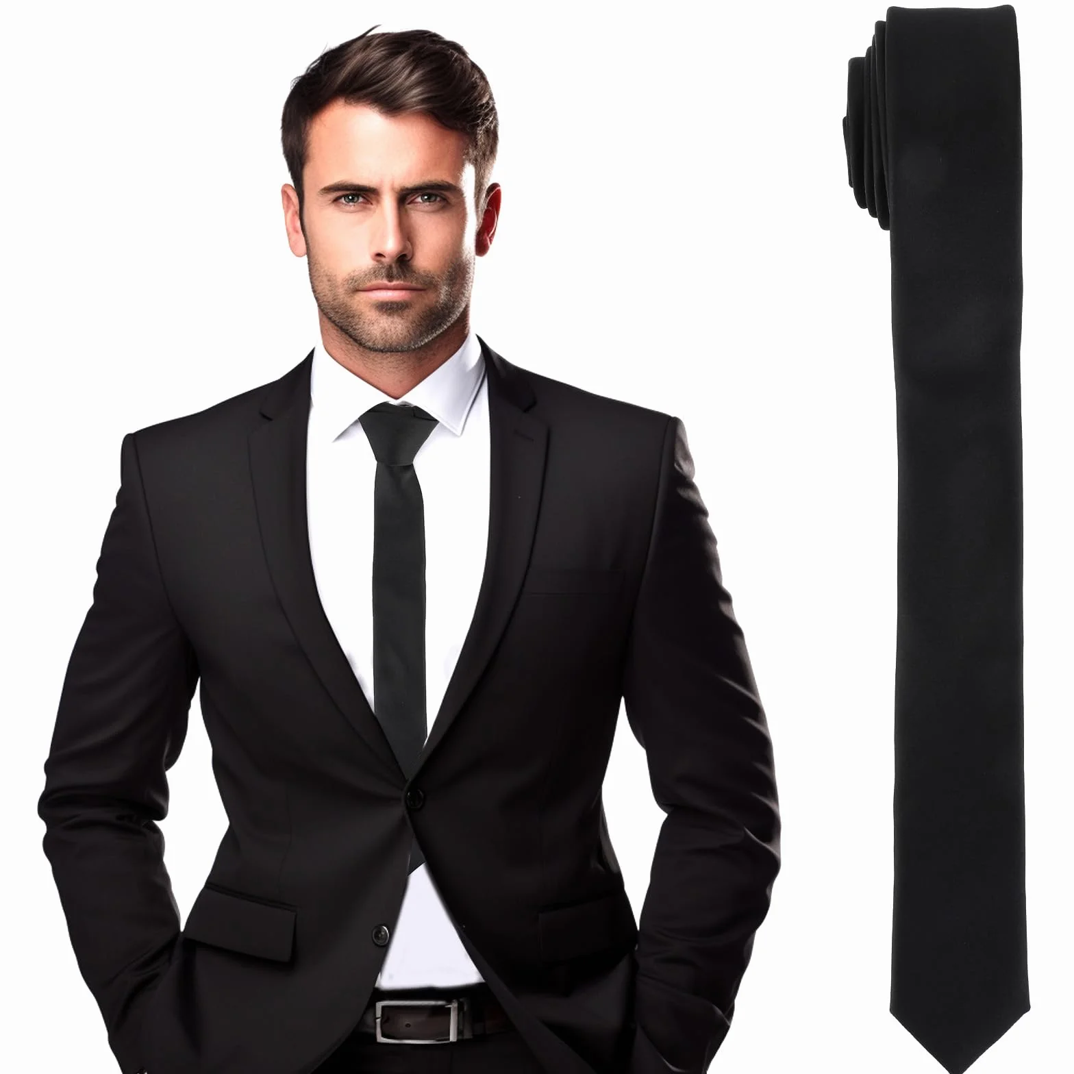 Tucnoeu Wąski krawat czarny, 4 cm krawaty dla mężczyzn, samonawiązanie, Black Tie, nadaje się na imprezy na kampusie, wesela, okazje biznesowe itp