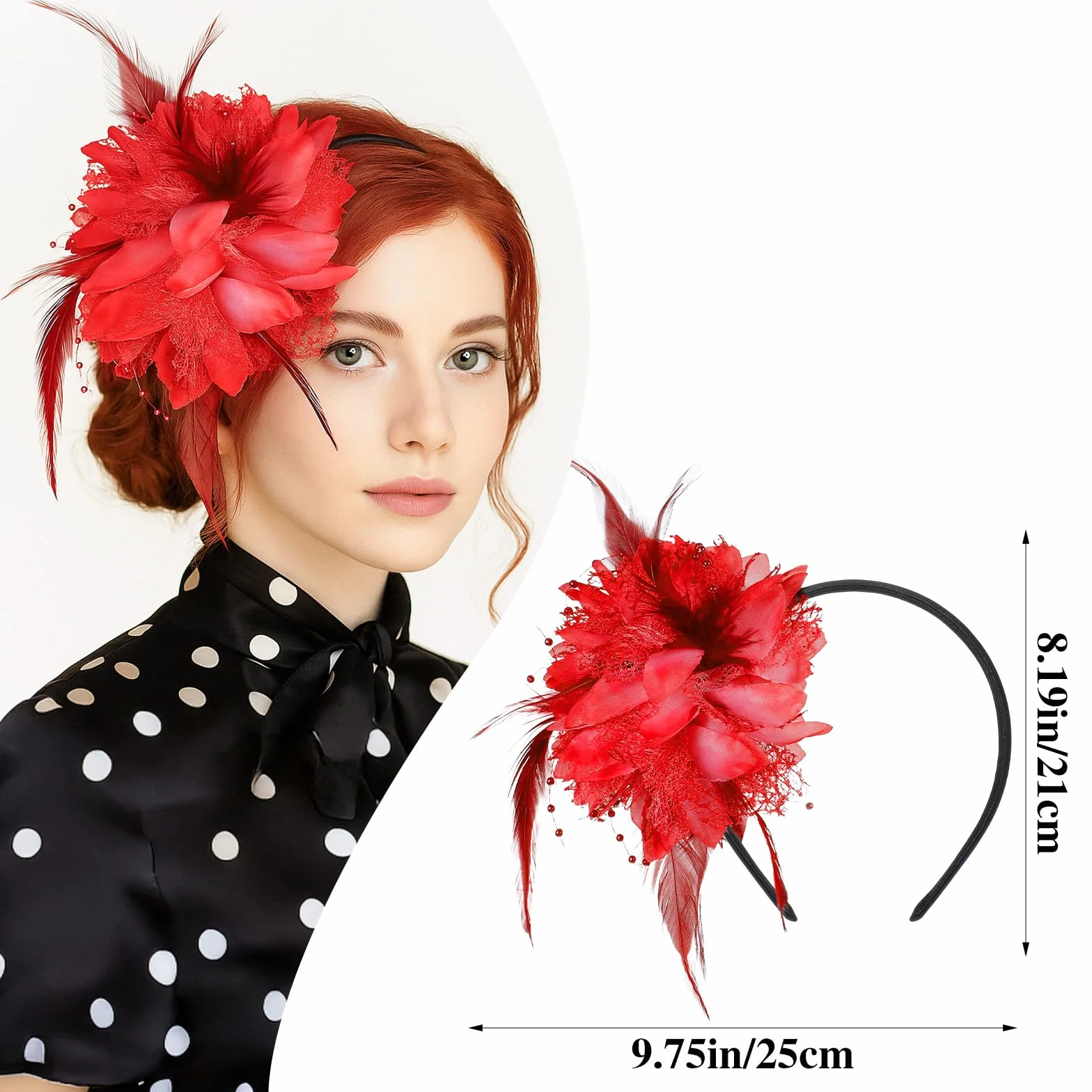 Gjinxi Fascinator kapelusze dla kobiet, na imprezę z piórami, perły, welon, opaska na włosy na wesele, koktajlowa, akcesoria karnawałowe