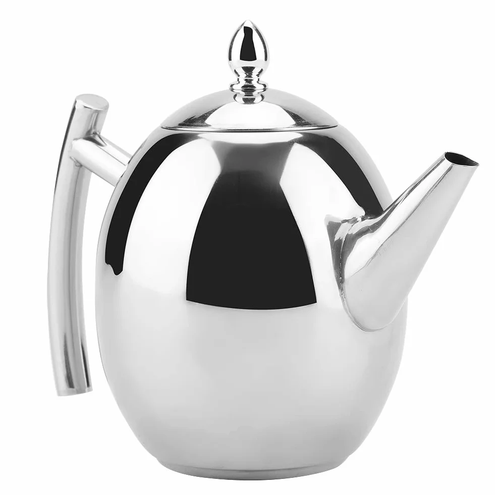 Dzbanek do herbaty 1500 ml, ze stali nierdzewnej, dzbanek do herbaty lub kawy z filtrem, polerowany na wysoki połysk, srebrny dzbanek do kawy w stylu vintage, do domu, herbaciarni, kawiarni, salonu