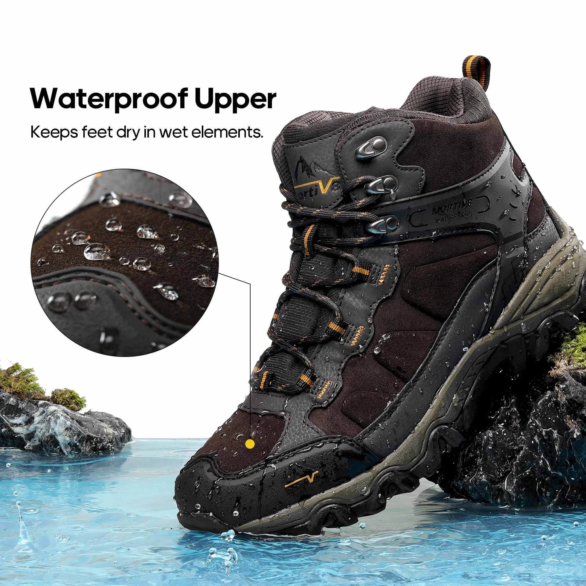 NORTIV 8 Męskie wodoodporne buty turystyczne outdoorowe Mid Trekking Backpacking Buty alpinistyczne JS19004M