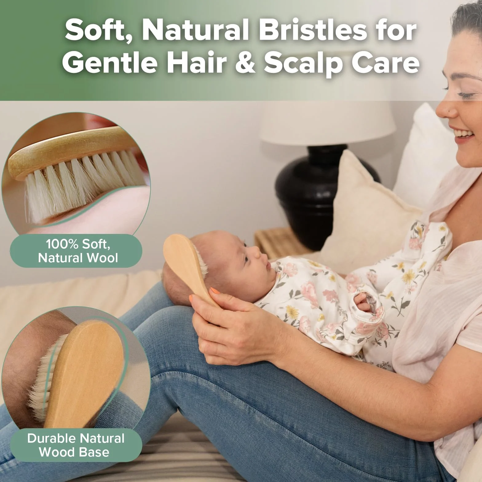 Haakaa - Spazzola per capelli in legno per neonati e bambini, setole naturali di capra, ideale per culla, regalo perfetto per il registro dei bambini, con custodia per il trasporto, 1 pezzo