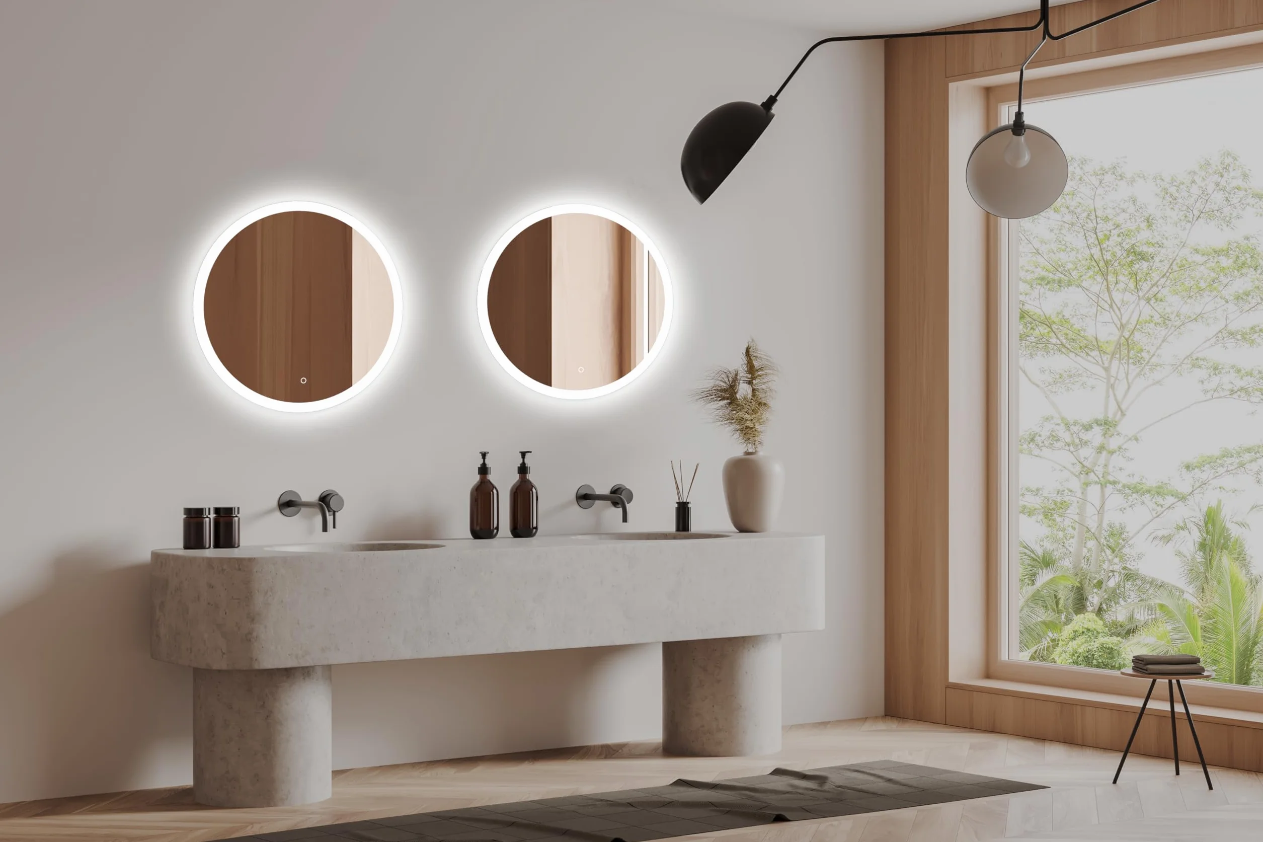 50 cm Okrągłe lustro łazienkowe z oświetleniem LED, Okrągłe lustro ścienne LED z włącznikiem, Lustro z naturalnym białym z światłem, Podświetlane z przodu