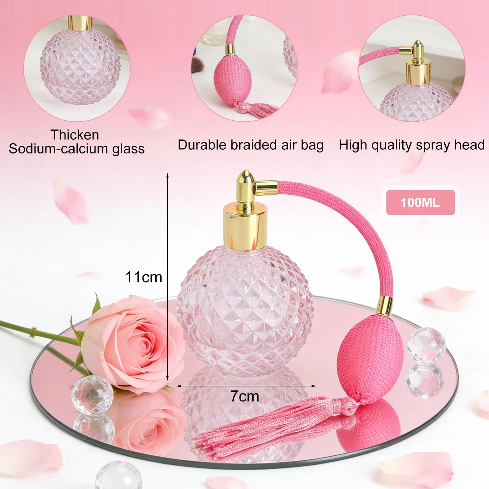 APOMOONS Rozpylacz do perfum, 100 ml, butelka z rozpylaczem w stylu vintage, z pompką do piłek i frędzlami, pusta butelka na podróż, toaletkę, DIY, prezent