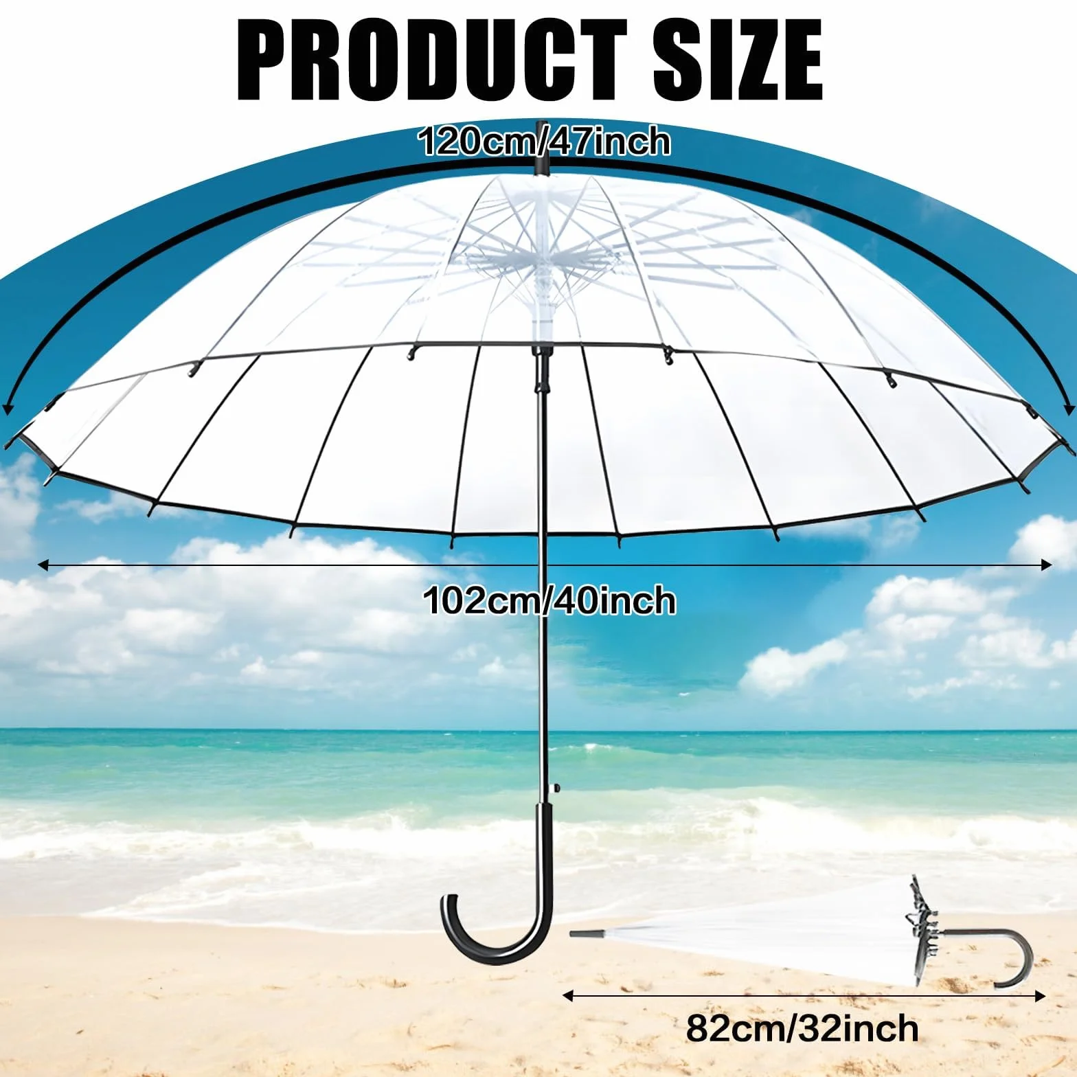 Przezroczysty parasol przeciwdeszczowy, przezroczysty parasol dla dorosłych, idealny na wesele, ukończenie szkoły, zdjęcie - uchwyt J Hook automatycznie otwiera się