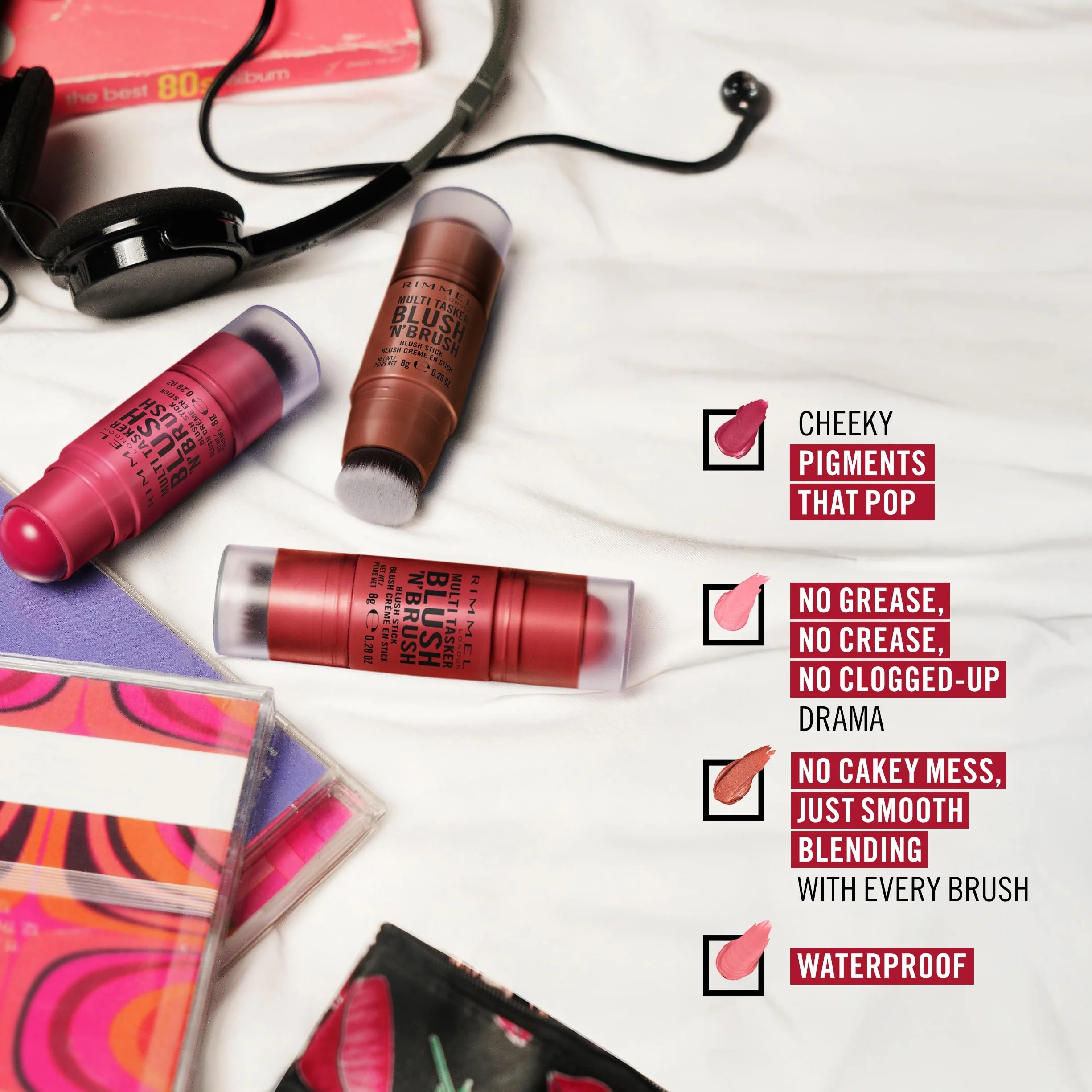Rimmel Multi Tasker Blush'n'Brush róż w sztyfcie z wbudowanym pędzelkiem nr 100 Cotton Candy, 8g