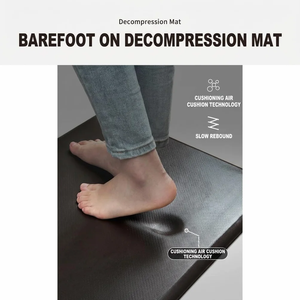 18mm Cushioned Kitchen Mat for Long Standing, PU Leather Waterproof & Oil Proof Floor Pad, Non-Slip Anti Fatigue Sink Rug, Charcoal(Gray,50x180cm)