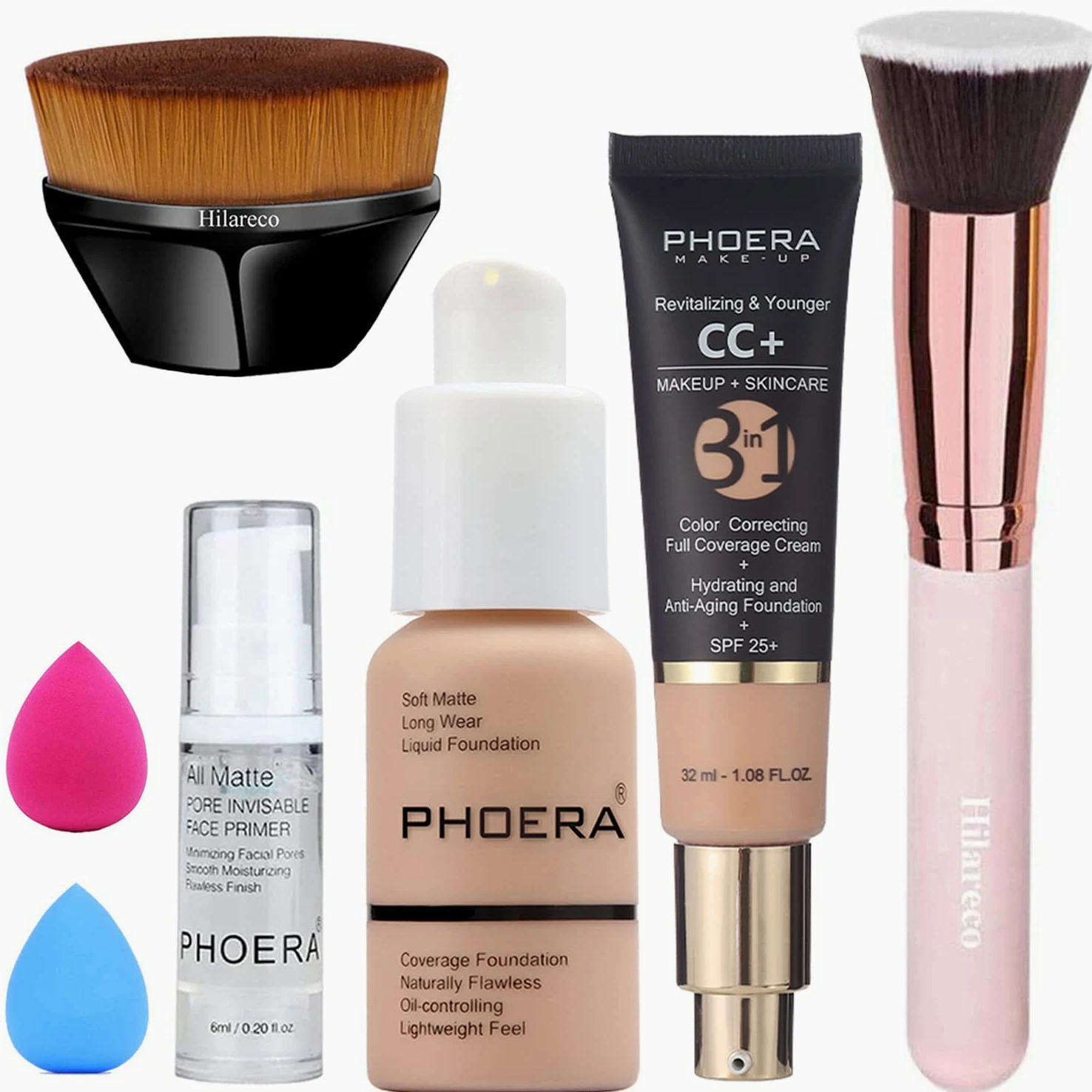 PHOERA CC Cream Foundation, PHOERA Full Coverage Foundation Color Correcting Cream, serum nawilżające przeciw starzeniu się skóry z matowym naturalnym wykończeniem (103 + 120 CC/ Warm Peach + Nude CC