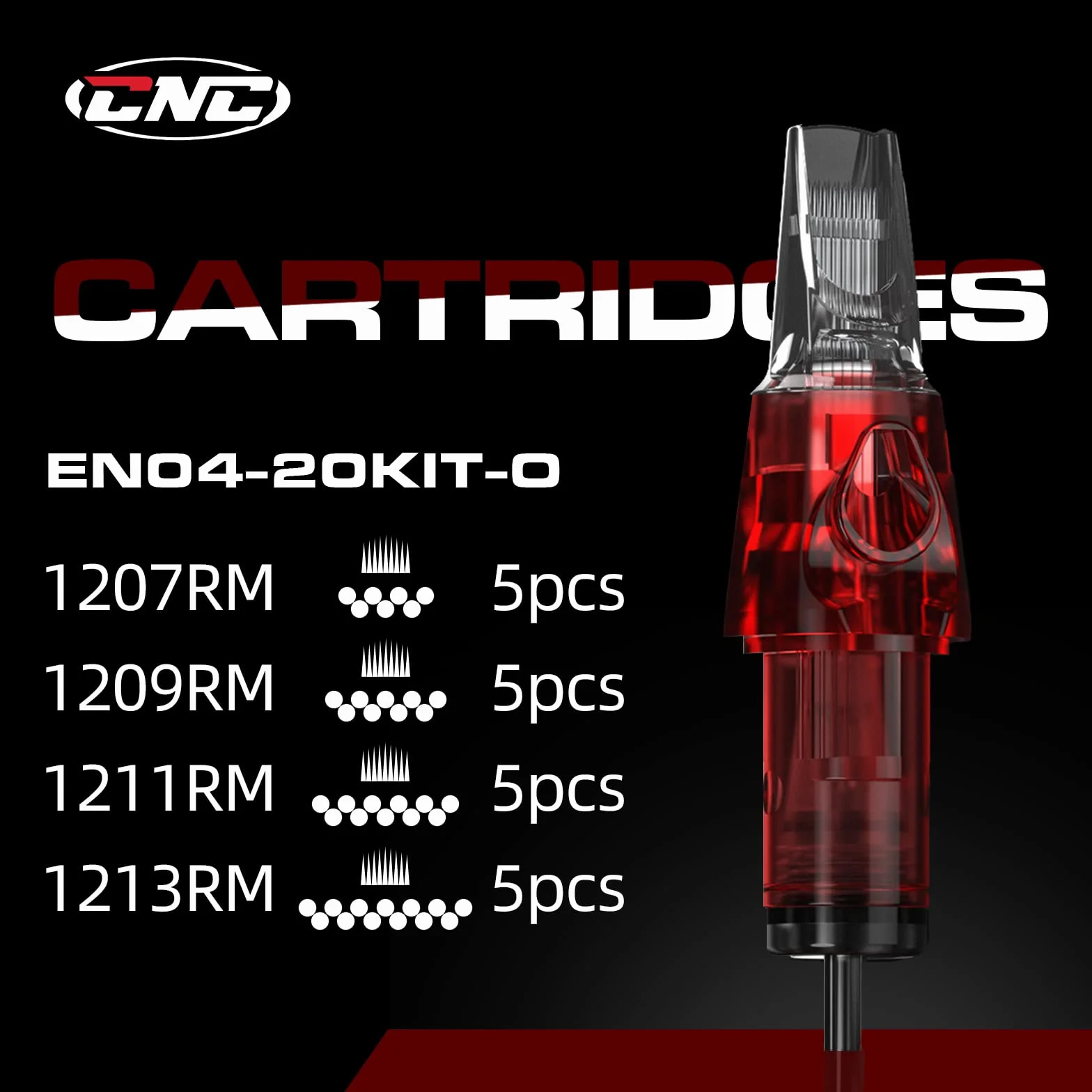 CNC Zestaw igieł do tatuażu, 20 sztuk, jednorazowe, mieszane, # 12 standardowych, okrągłych igieł do tatuażu magnum, 7RM 9RM 11RM 13RM EN04X-20KIT-O