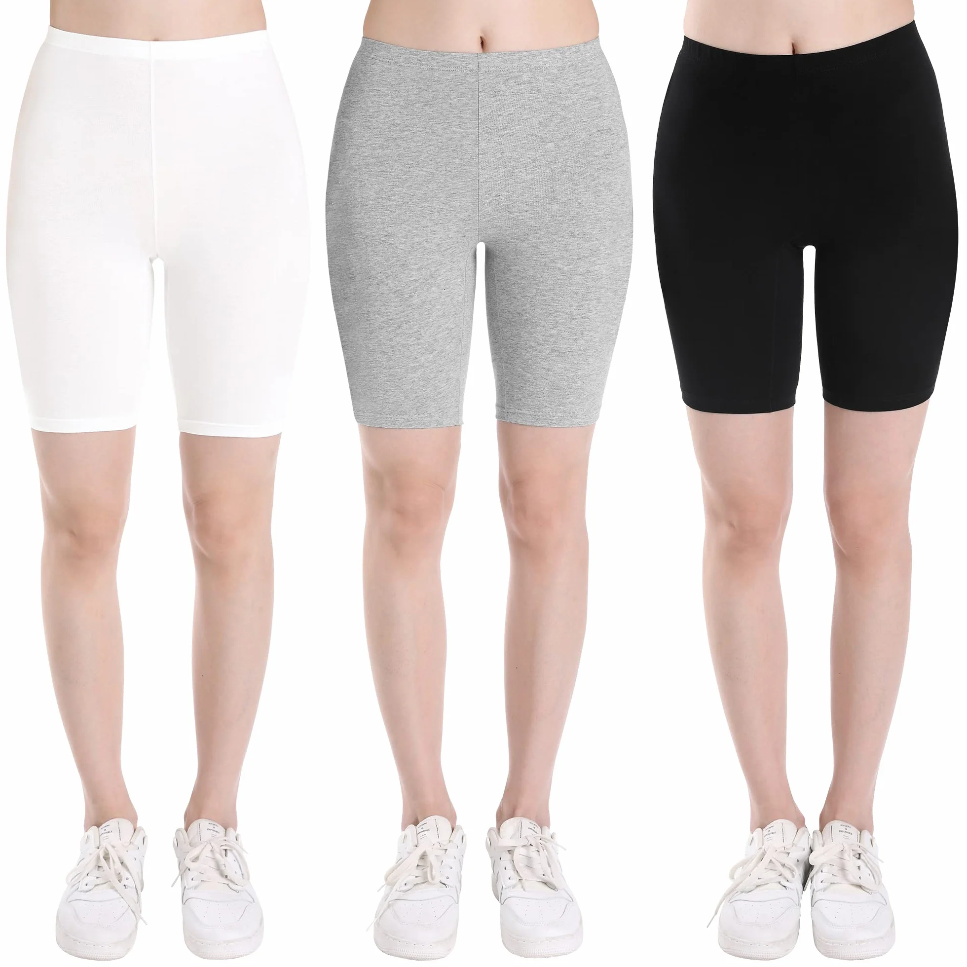 INNERSY Spodnie rowerowe dla dziewcząt, bawełniane, krótkie legginsy pod sukienką dla nastolatków, 8-16 lat, 3 sztuki w opakowaniu, czarno-biało-szary, 12-14 Lat