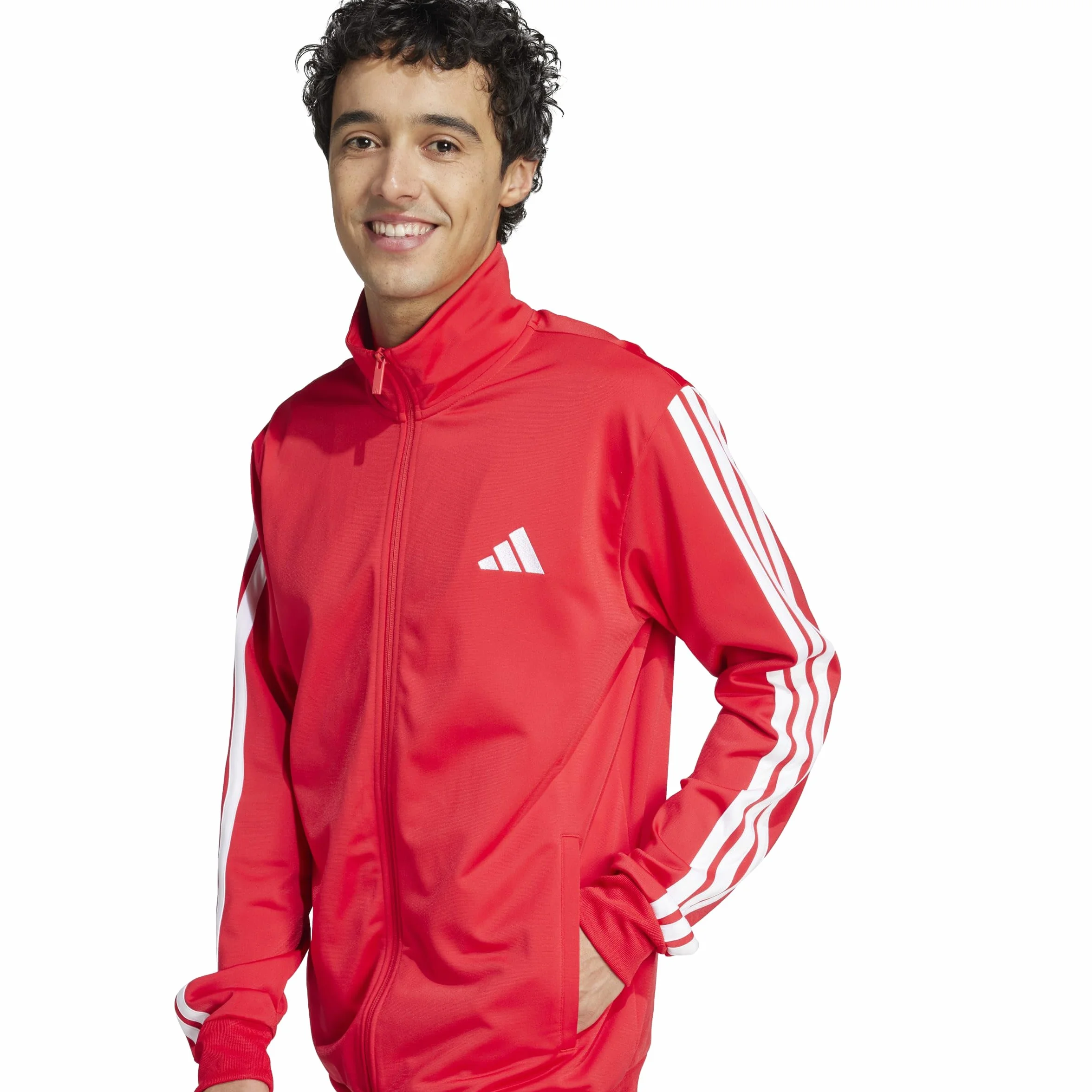 adidas heren SPORTSWEAR BASIC 3 STRIPES TRICOT TRACKSUIT, pure ruby/white, L