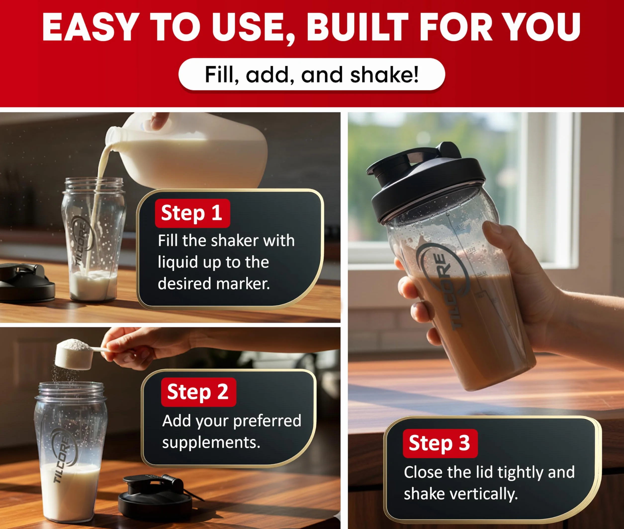 Vortex Protein Shaker Bottle 700 ml – wysokiej jakości kubek do koktajli proteinowych i smoothie, szczelny i trwały, do aktywnego stylu życia