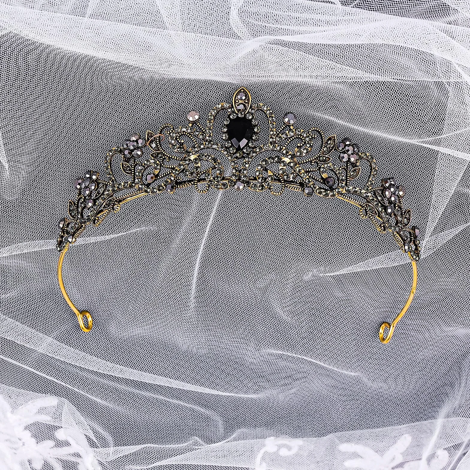 YUXIANLB korona tiary dla kobiet, czarna kryształowa korona księżniczki elegancka korona królewska królowa biżuteria ślubna opaska na czoło, akcesoria do włosów na ślub, cosplay, Boże Narodzenie