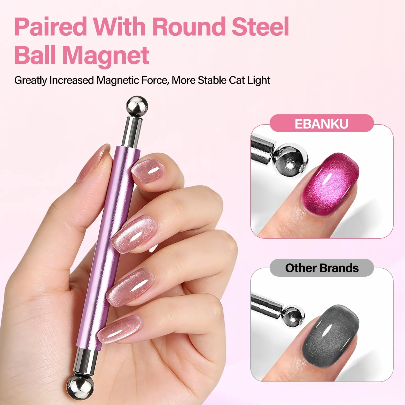 EBANKU Dwustronny Cat Eye Nail Magnet Stick Set, 3 w 1 Magnetyczny Długopis do Zdobienia Paznokci z Okrągłymi Koralikami, żelowy Lakier do Paznokci Cat Eye Magnetic Tools for Nail Salon(Fioletowy)