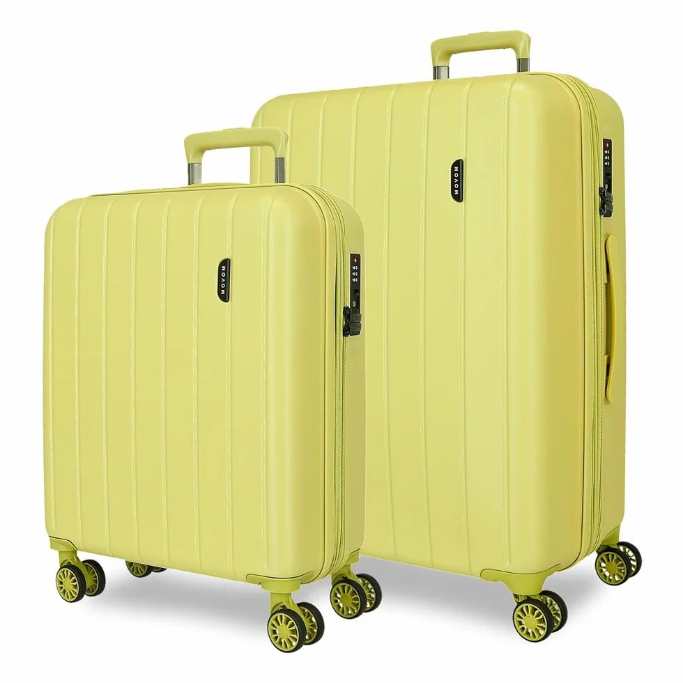 Movom Wood Walizka kabinowa, średnie, duże i zestawy, sztywne ABS zamknięcie TSA, 4 podwójne koła wysuwany bagaż podręczny Joumma Bags, Żółty, 40 x 55 x 20 cm y 45 x 65 x 28 cm, zestaw 2 walizek
