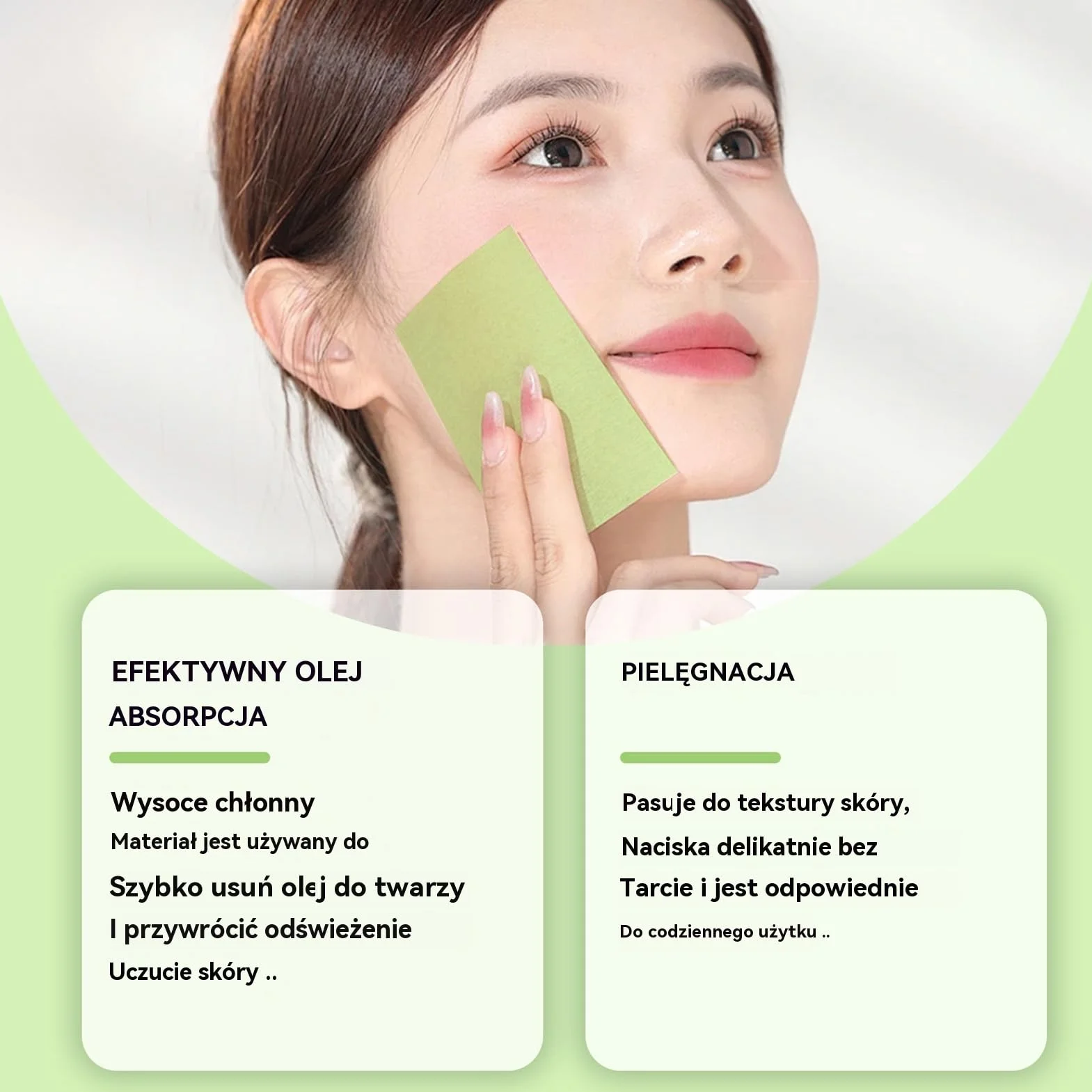 Oil Blotting Sheets, Face Absorbing Paper, Shine Makeup Friendly Pads, Gentle Non-Sticky Texture, 100 Count Wipes, Ideal for Freshening, Oily Skin Control, Green