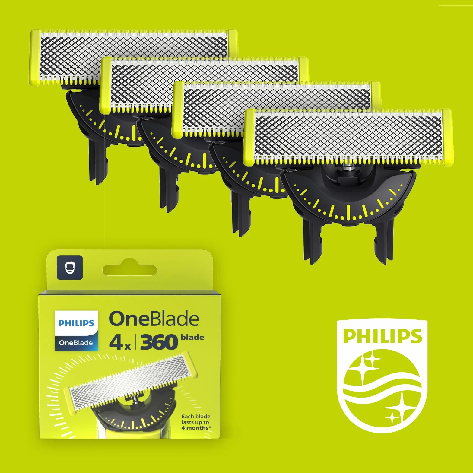 Philips Oryginalne ostrza wymienne OneBlade 360 do golarki hybrydowej, 4 sztuki, QP440/50