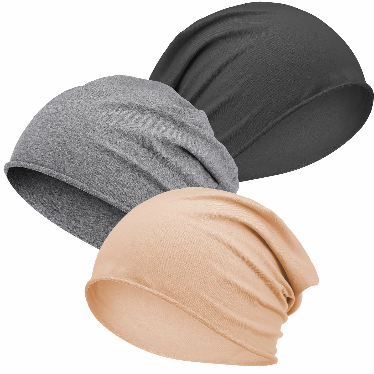 3 sztuki damskich czapek beanie, obwód głowy 53-62 cm, cienkie czapki bawełniane, czapka męska i damska, elastyczna, oddychająca czapka do biegania, do jogi, snu i na co dzień, khaki