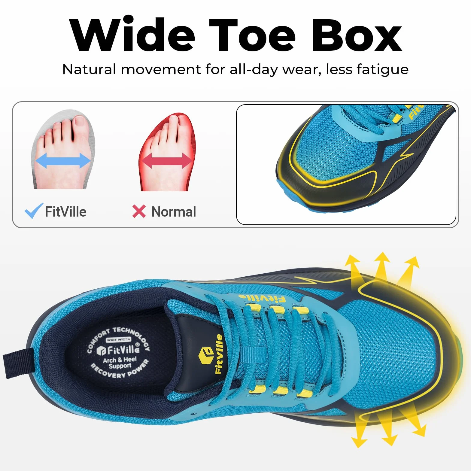 Buty do biegania FitVille Męskie bardzo szerokie buty do biegania w terenie Szerokie lekkie buty sportowe Buty outdoorowe Wygodne buty fitness Buty trekkingowe V3