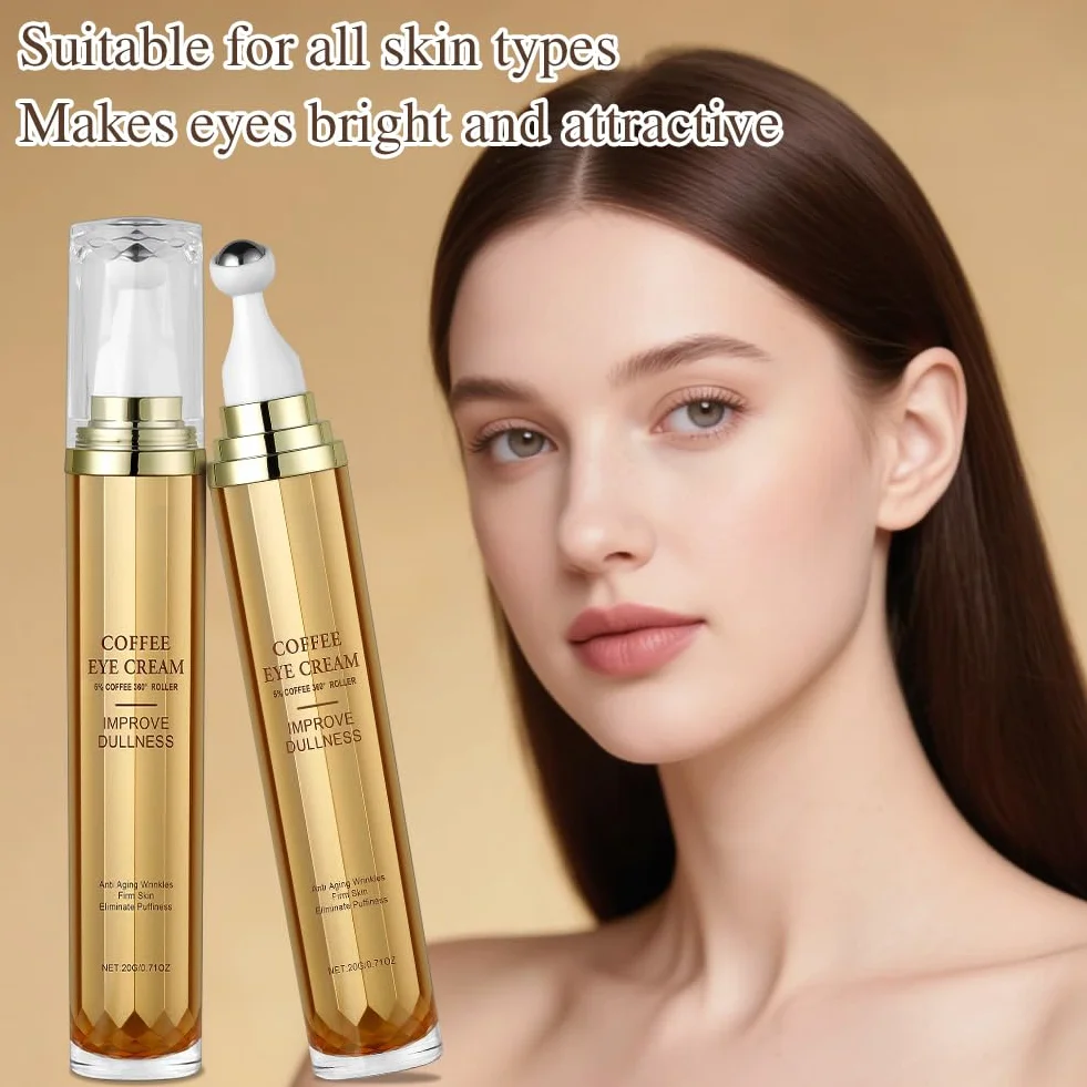 Serum do oczu dla mężczyzn i kobiet, 20 g płynów z kofeiną do oczu, serum do konturowania oczu z aplikatorem w rolce do rozjaśniania worków i cieni, przeciw starzeniu się (1 szt.)