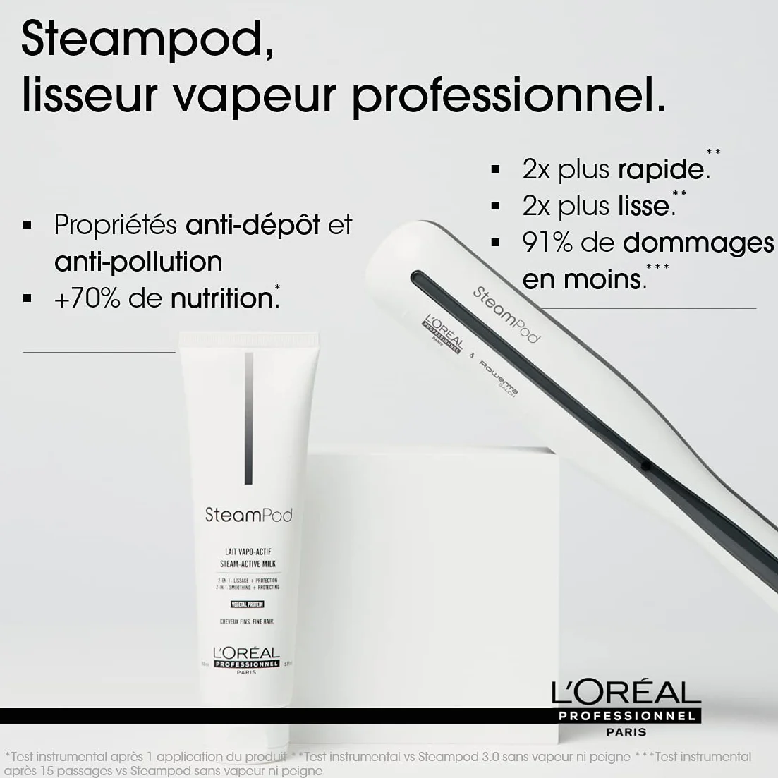 Steampod | Zestaw 3 aktywowanych mlek do prostowania włosów cienkich | wegańska formuła | Podwójne działanie : Wygładzanie i ochrona | 3 x 150 ml | L'Oréal Professionnel