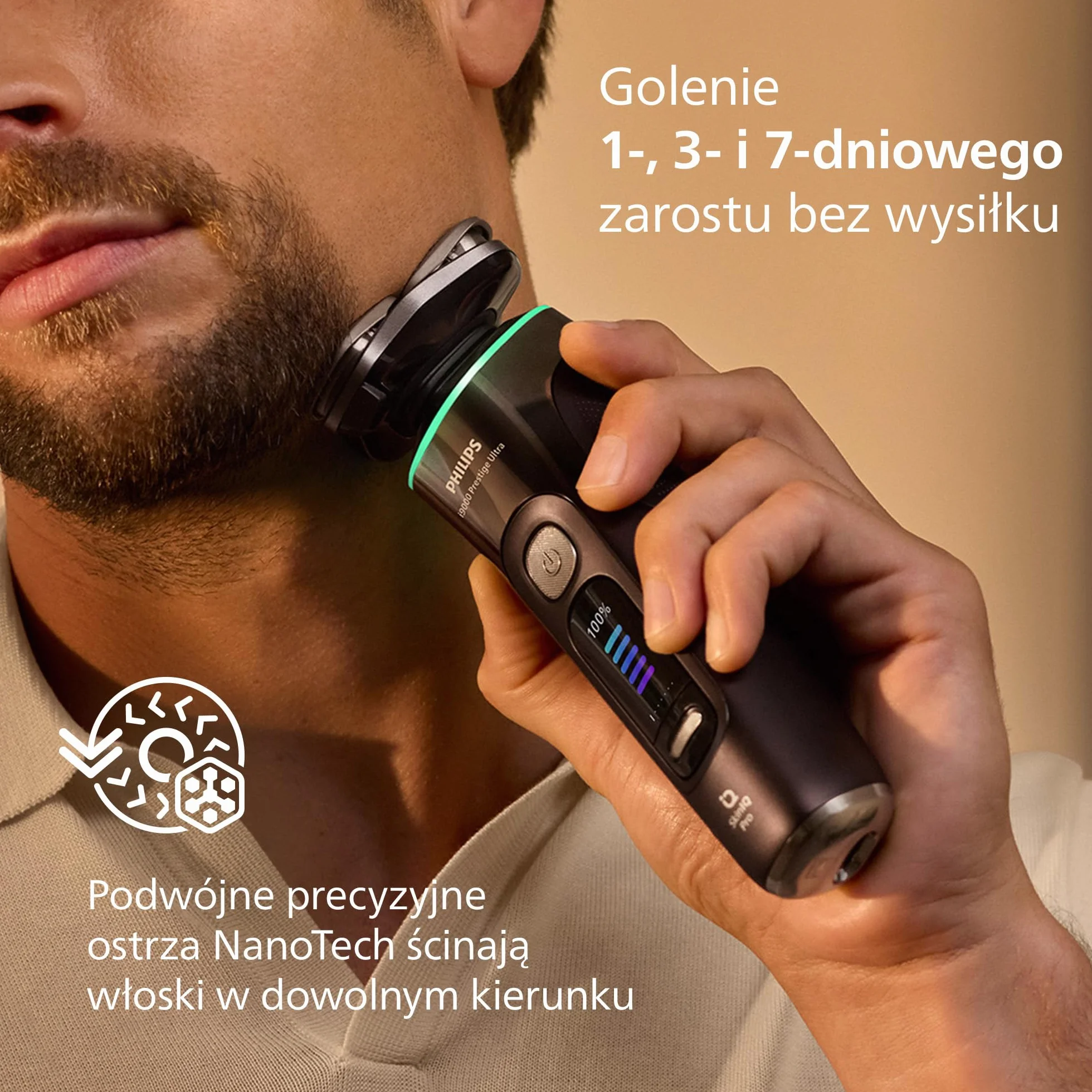 Philips Shaver i9000 Prestige Ultra, golarka elektryczna do golenia na sucho i mokro z technologią Skin IQ Pro, System Triple Lift & Cut, obrotowe 360º ostrza, 5 trybów golenia, Model XP9405/31