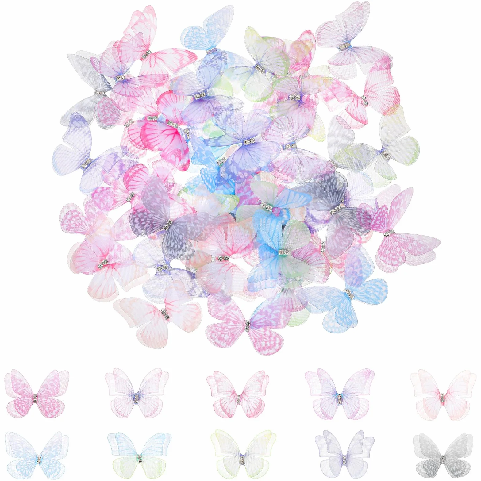 Motyle 3D, 60 sztuk, organza, motyle, dekoracja DIY, do szycia, scrapbookingu, okna