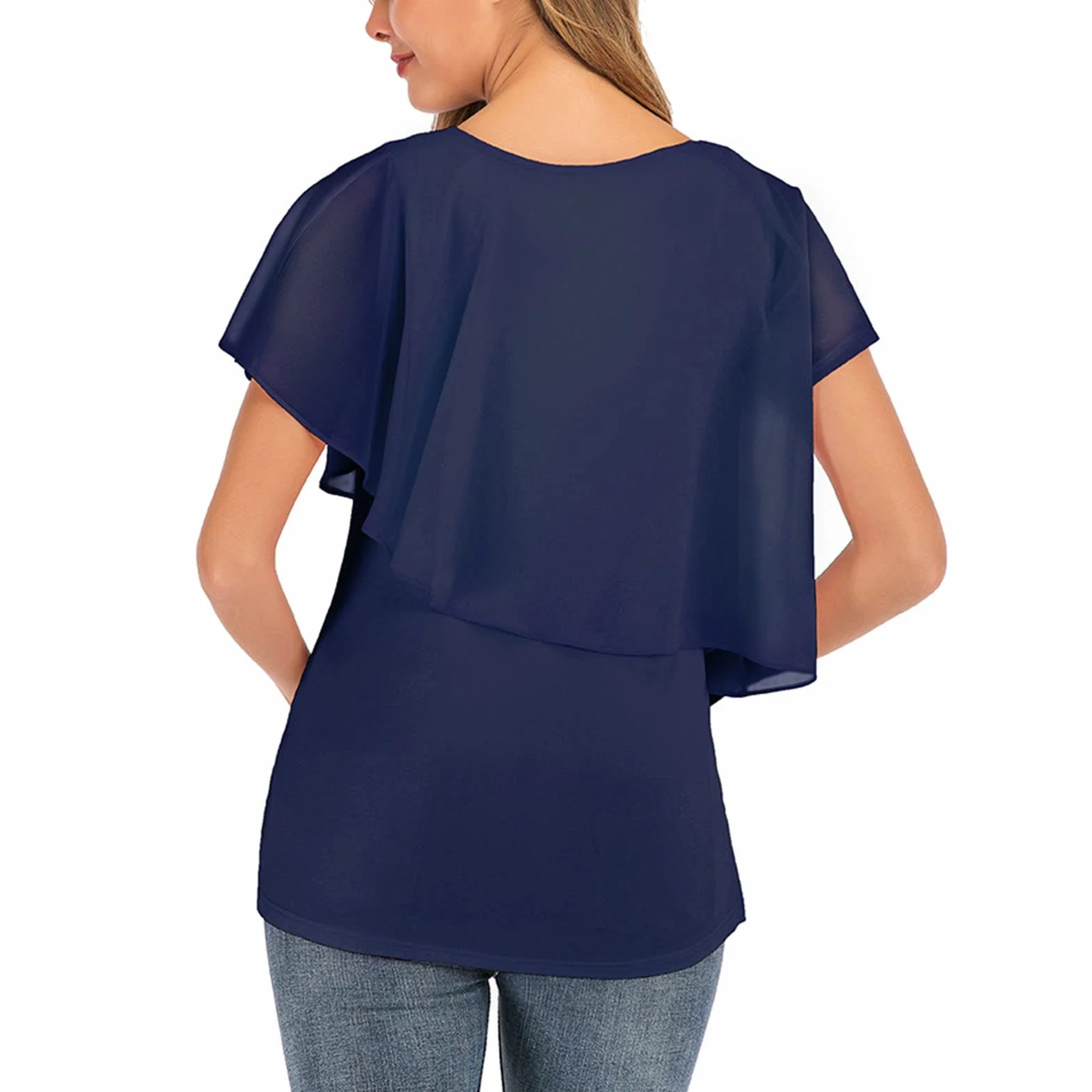 Top do Karmienia piersią, Okrągły Dekolt, Szyfon, Casual, Damski Top do Karmienia, Wygodny, Praktyczny do Karmienia piersią (M)