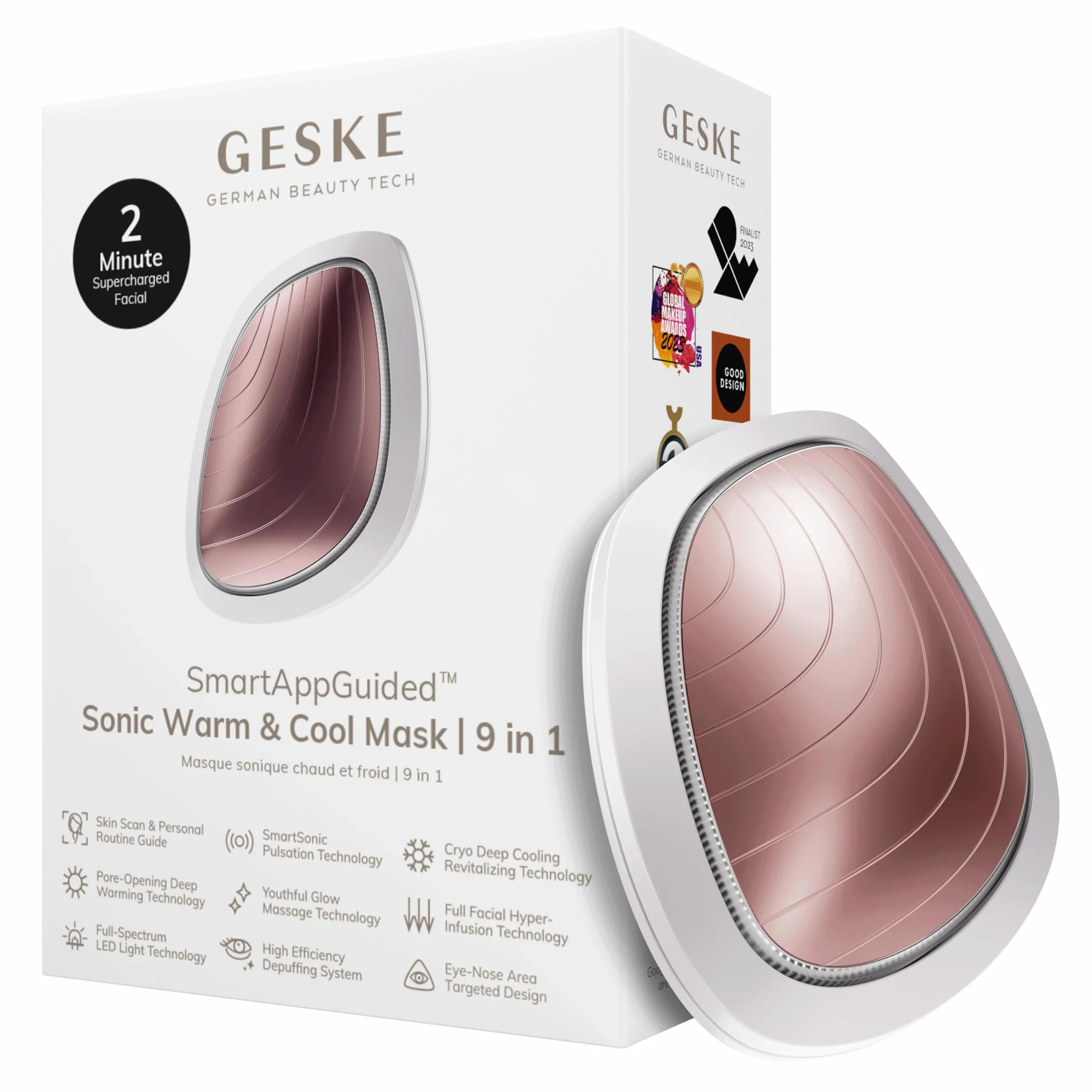 Soniczna maska rozgrzewająco-chłodząca GESKE 9 w 1 Beauty LED Maska na twarz z pełnym widmem LED i terapią światłem czerwonym