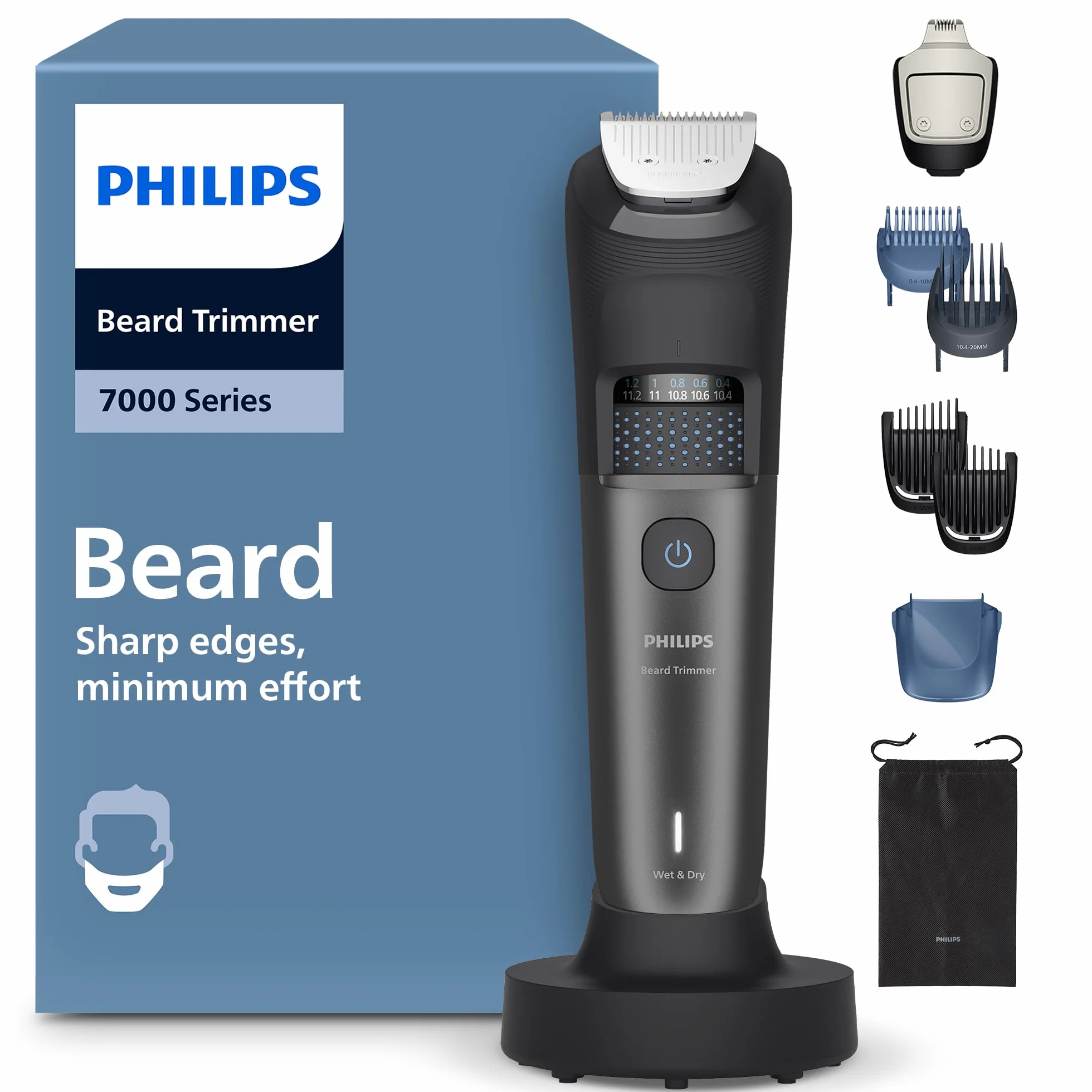 Philips Trymer do brody Seria 7000 BT7660/15, samoostrzące się metalowe ostrza, 40 ustawień długości, BeardSense, wodoodporny