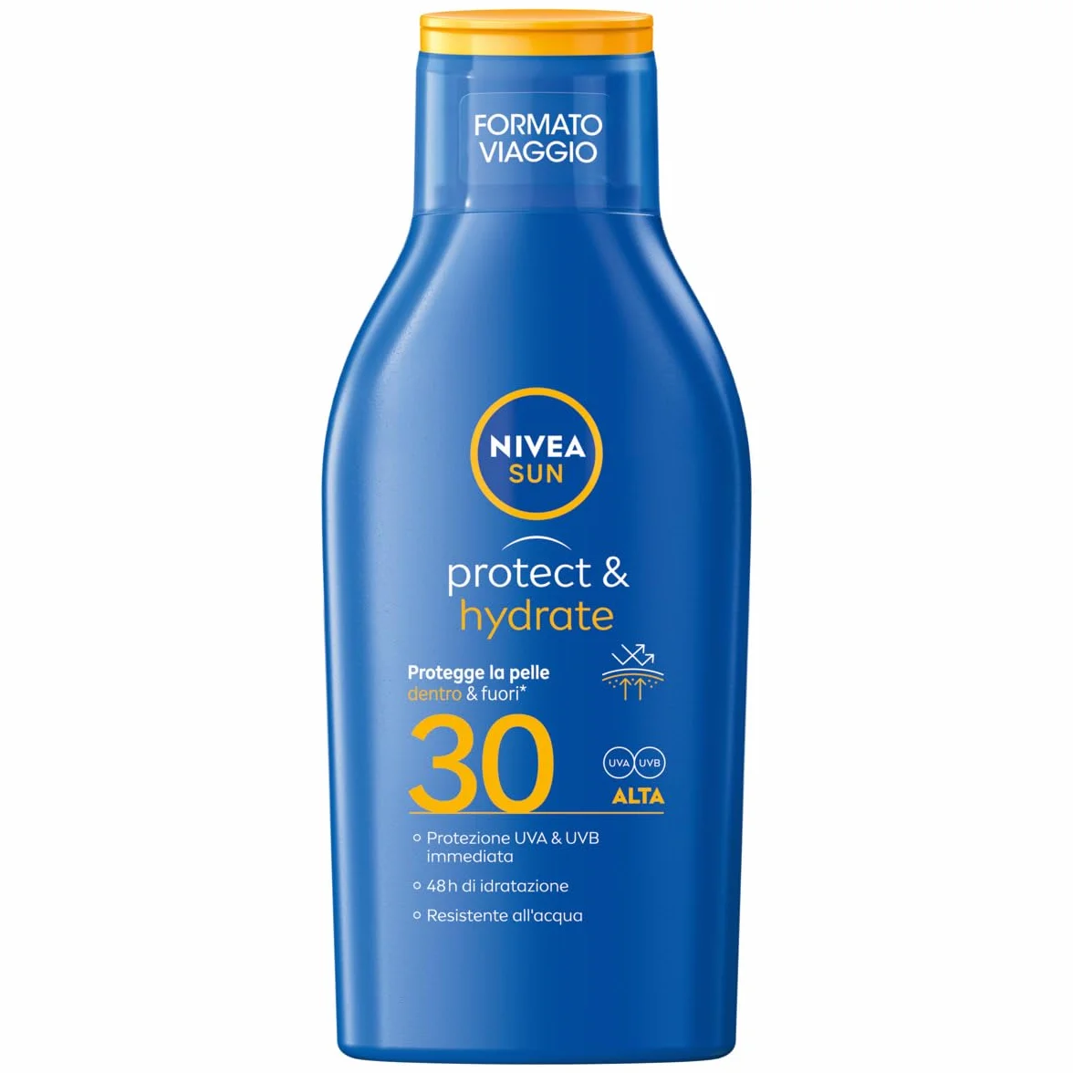 NIVEA SUN Protect & Hydrate SPF 30 Travel Format 100 ml, krem przeciwsłoneczny 30 nawilżający 48 h, wodoodporny krem przeciwsłoneczny 30 z witaminą C i kwasem hialuronowym