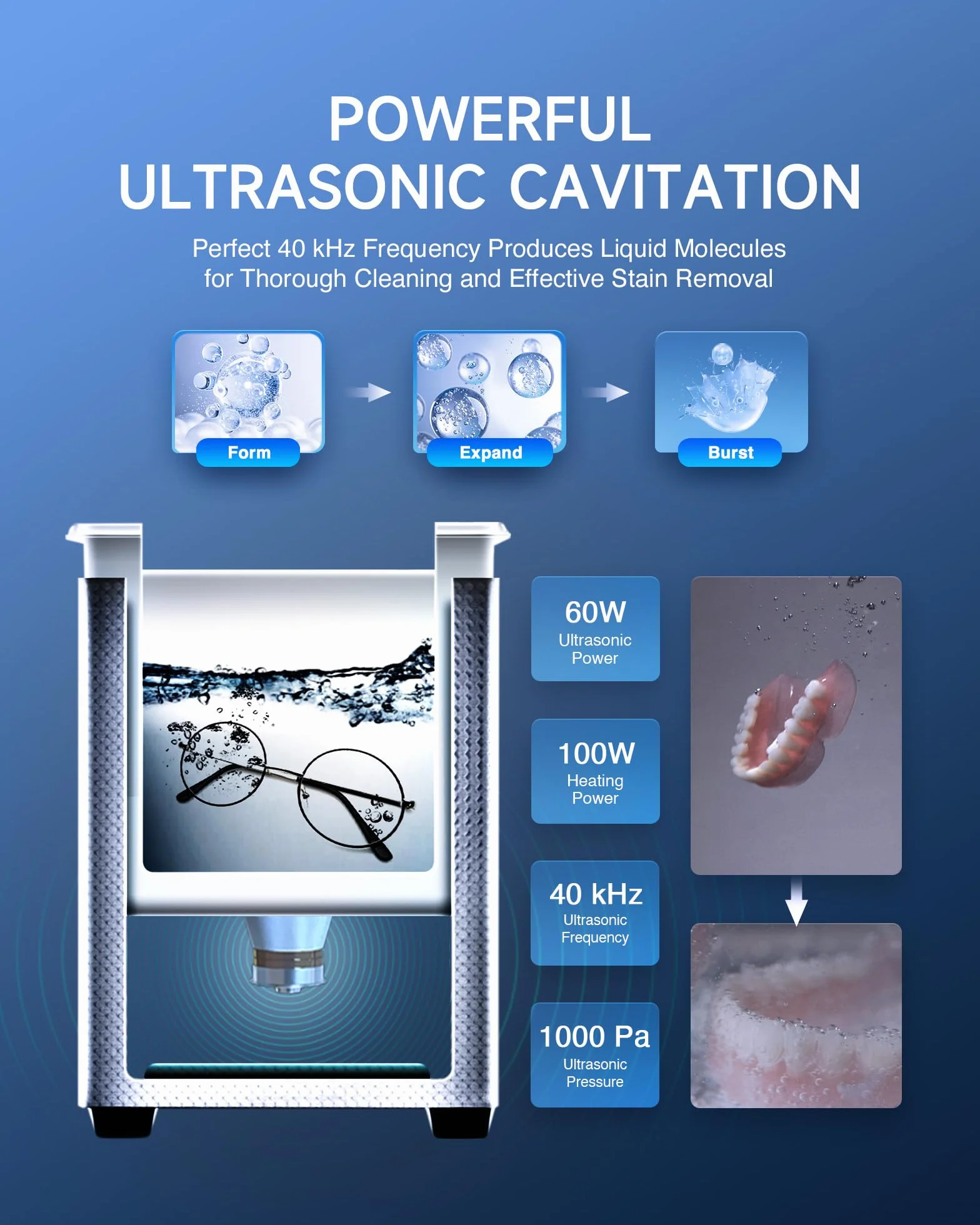CREWORKS Urządzenie do czyszczenia ultradźwiękowego 2L Urządzenie ultradźwiękowe Czyścik ultradźwiękowy Czyszczenie Ultrasonic Cleaner z wewnętrznym koszem, ogrzewaniem i cyfrowym timerem do okularów