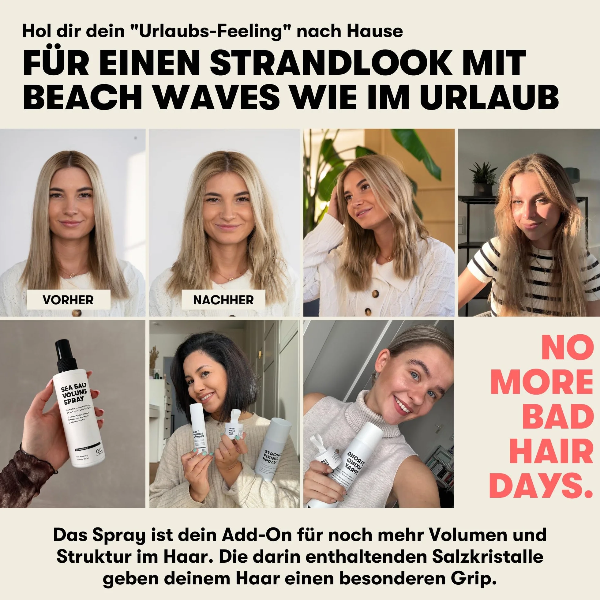 O.C. HAIRCARE Sól morska w sprayu do włosów – 30 dni testowania bez ryzyka – zwiększenie objętości i wyczucia włosów – 100% wegański