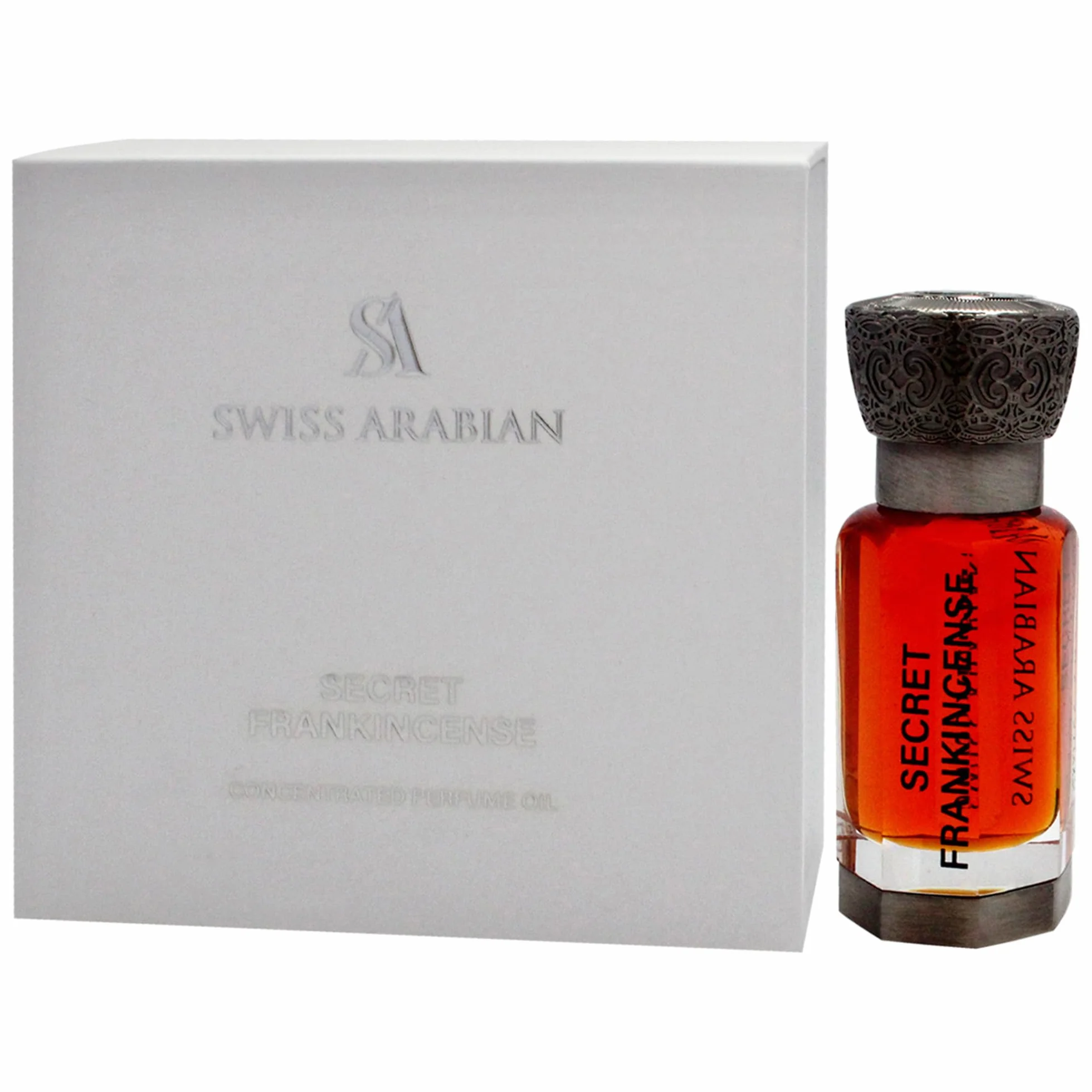 Swiss Arabian Secret Frankincense skoncentrowany olejek zapachowy, uniseks, 12 ml, majestatyczne kadzidło z różą, jaśminem i oudem – ponadczasowa złota aura