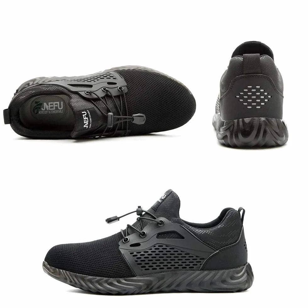 Obuwie ochronne męskie, damskie, lekkie, buty robocze, stalowe noski, oddychające, z siateczki, na wędrówki, do uprawiania sportu, czarne, niebieskie, szare, zielone, rozmiar 36-48 UE, czarny A, 40 EU