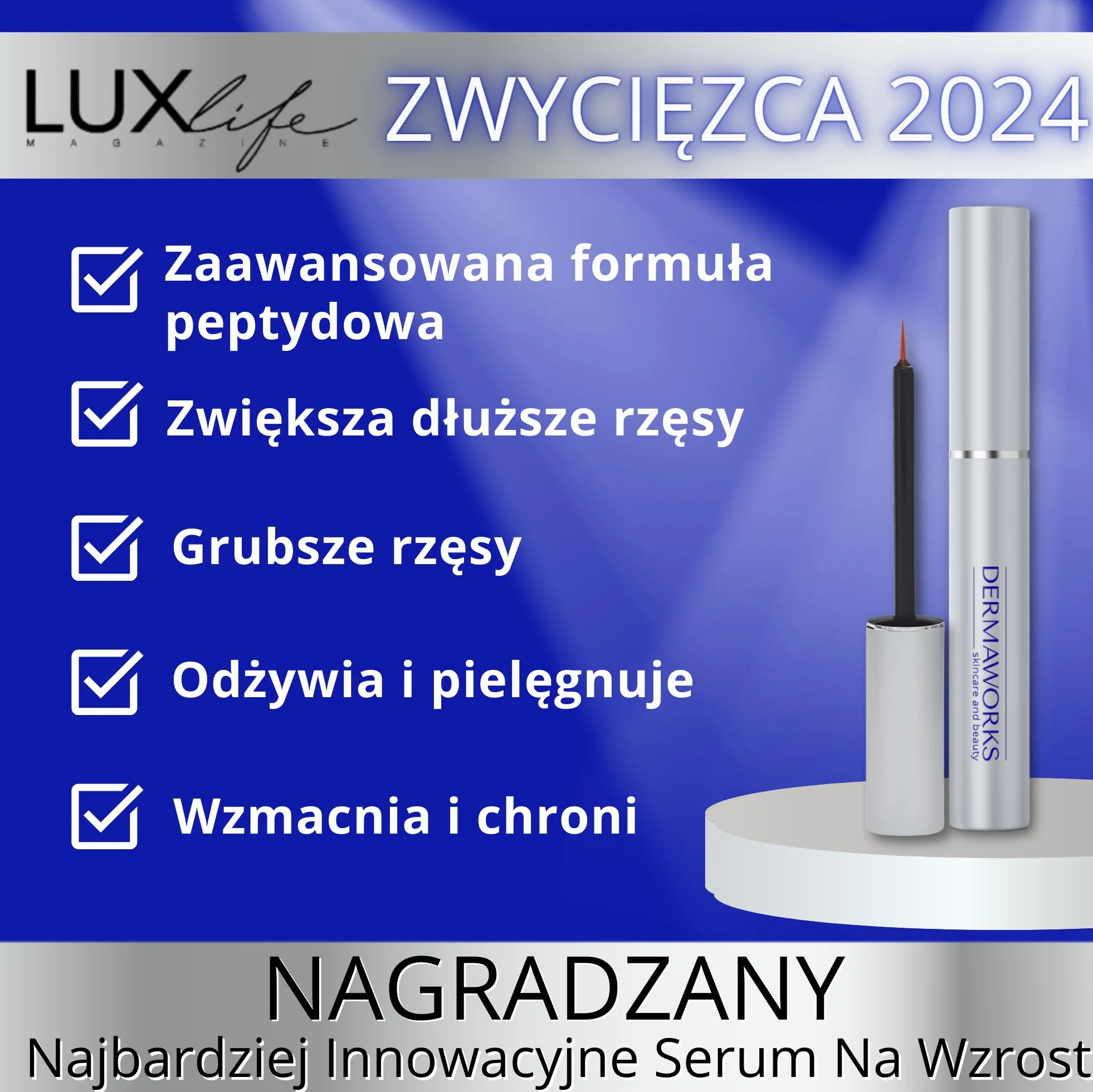 JAK WIDZIANY W VOGUE Spectaculash Advanced Serum do wzrostu rzęs, Lash Enhancer, Odżywka, Rosną długie i gęste rzęsy Naturalnie od DERMAWORKS (XL - 8ml)